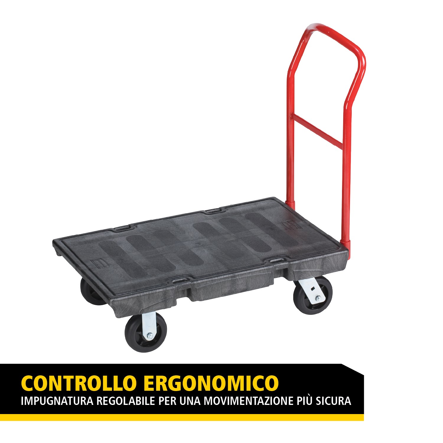 Il carrello piattaforma Heavy-Duty è ideale per movimentare carichi grandi, pesanti e ingombranti in modo efficiente, con una capacità fino a 454 kg – 907 kg (a seconda del modello).