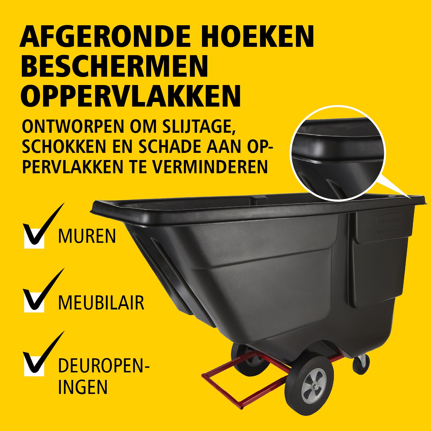 De Rubbermaid Commercial kiepwagen is ideaal voor het verzamelen, verplaatsen en afvoeren van afval en het transporteren van materialen in elke omgeving.