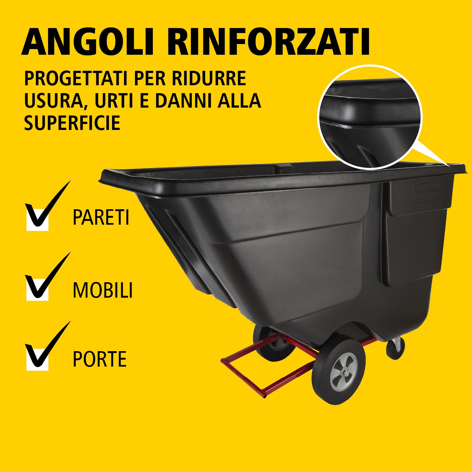 Il carrello basculante Rubbermaid Commercial è ideale per la raccolta, il trasporto e lo smaltimento dei rifiuti e per la movimentazione dei materiali in qualsiasi ambiente.