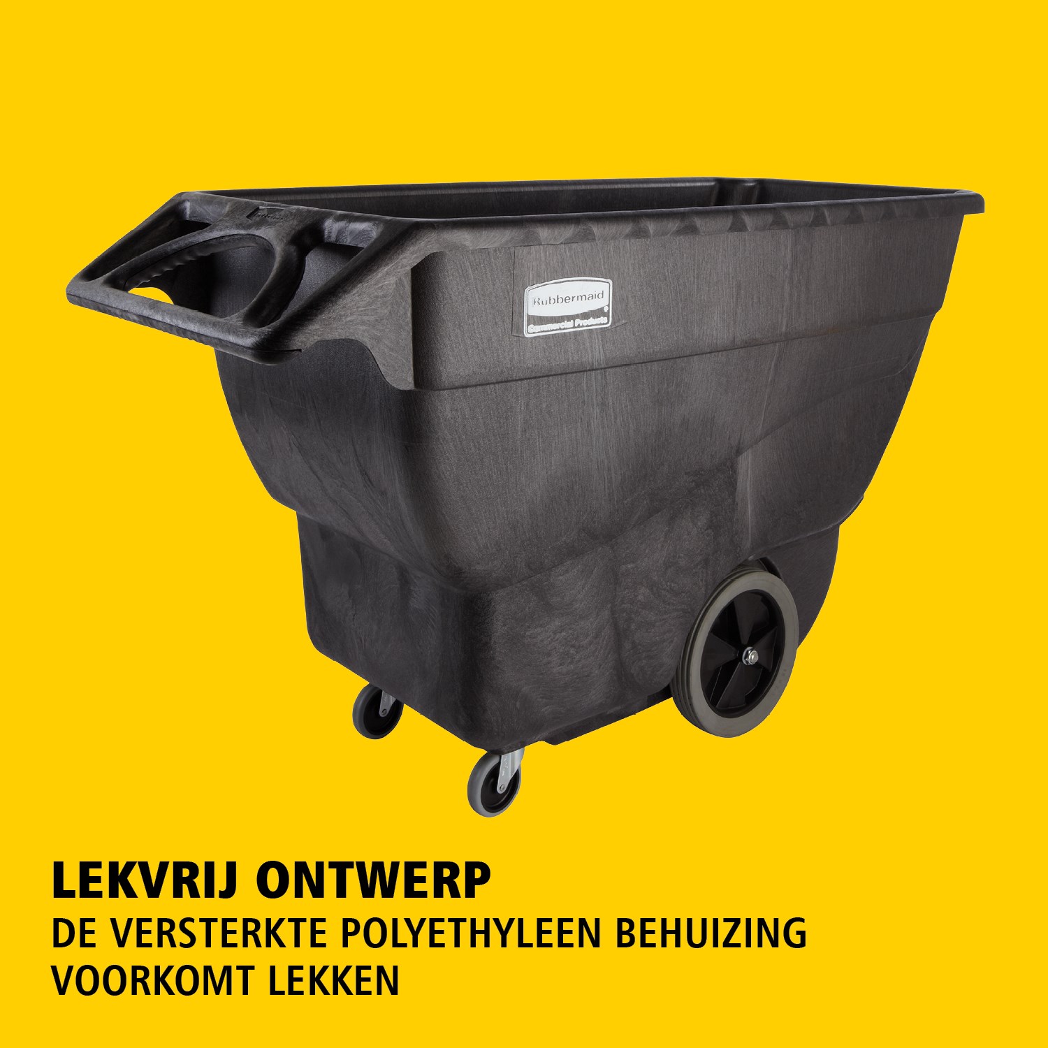 De Rubbermaid Commercial kiepwagen is ideaal voor het verzamelen, verplaatsen en afvoeren van afval en het transporteren van materialen in elke omgeving.
