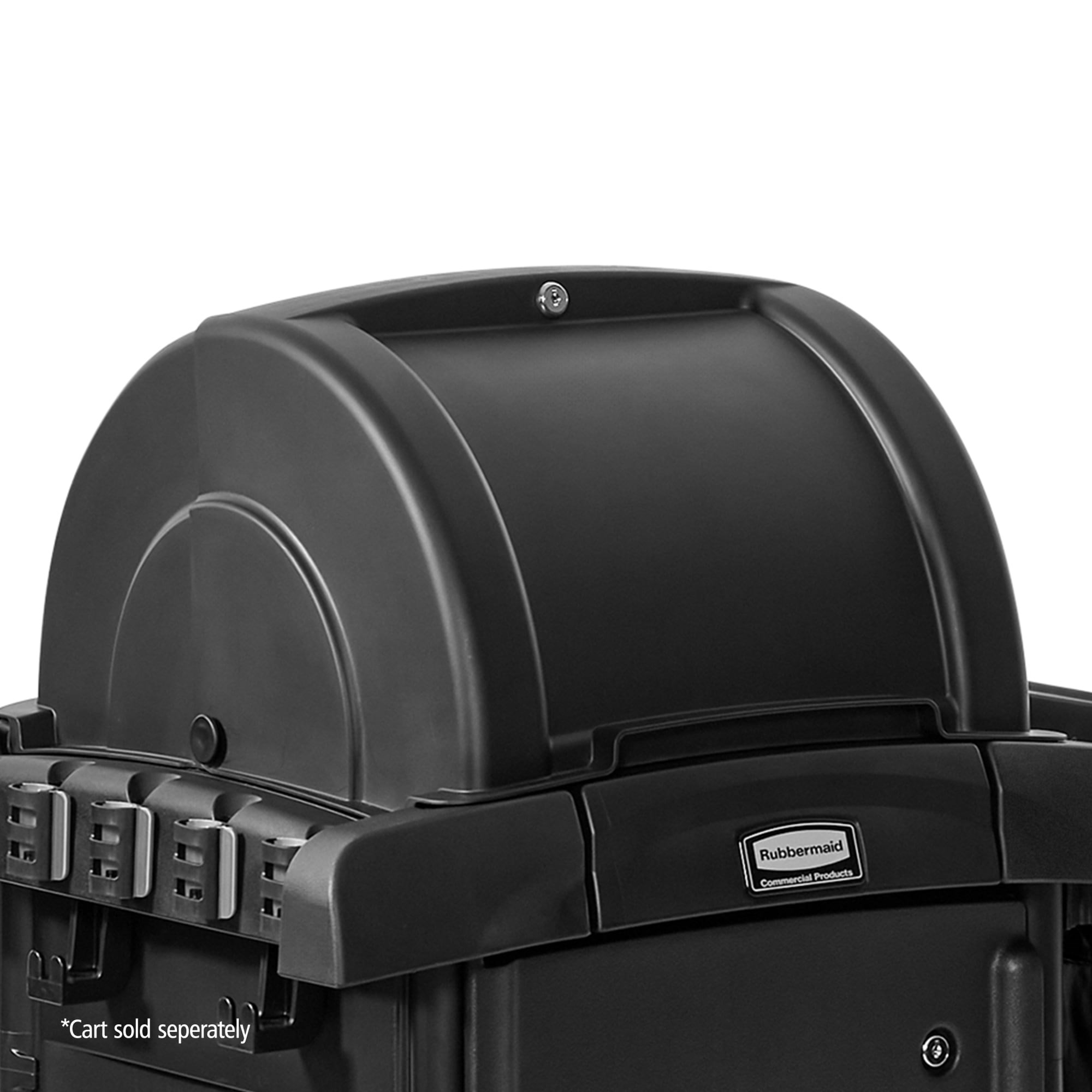 The Rubbermaid Commercial Products® Locking Security Hood, designed for RCP High-Capacity and High-Security Janitorial Cleaning Carts, combines secure supply concealment with single-lock access to secured storage areas, keeping essential supplies protected and within reach.