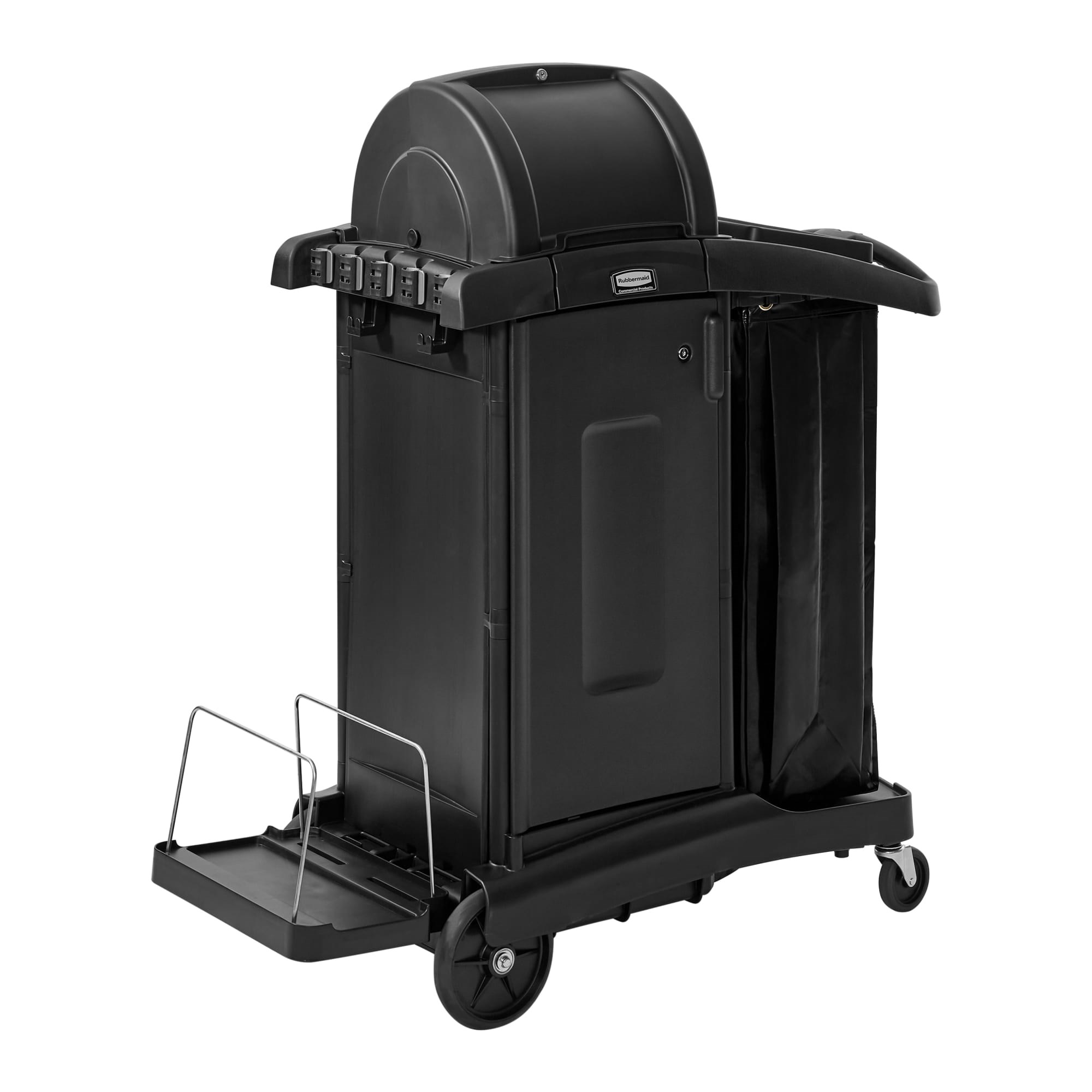 The Rubbermaid Commercial Products® High-Security Executive Janitorial Cleaning Cart delivers enhanced security, expansive storage, and efficient access to secured areas, supporting productive workflows while safeguarding essential supplies.