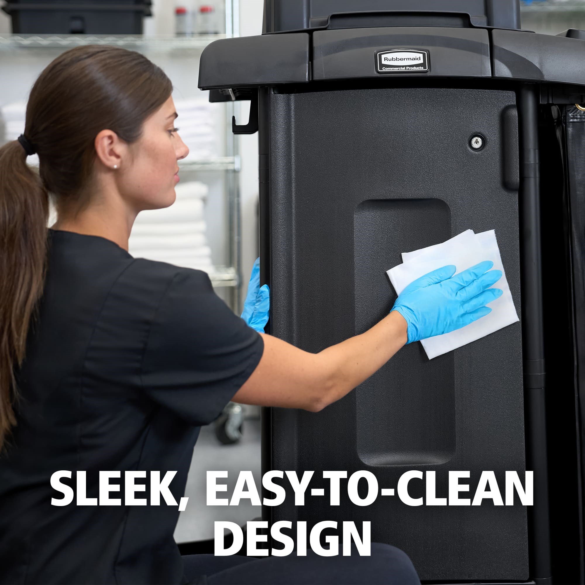 The Rubbermaid Commercial Products® Locking Security Doors, designed for RCP High-Capacity and High-Security Janitorial Cleaning Carts, combine supply concealment with reinforced durability to help maintain an elevated facility appearance and protect essential cleaning products.