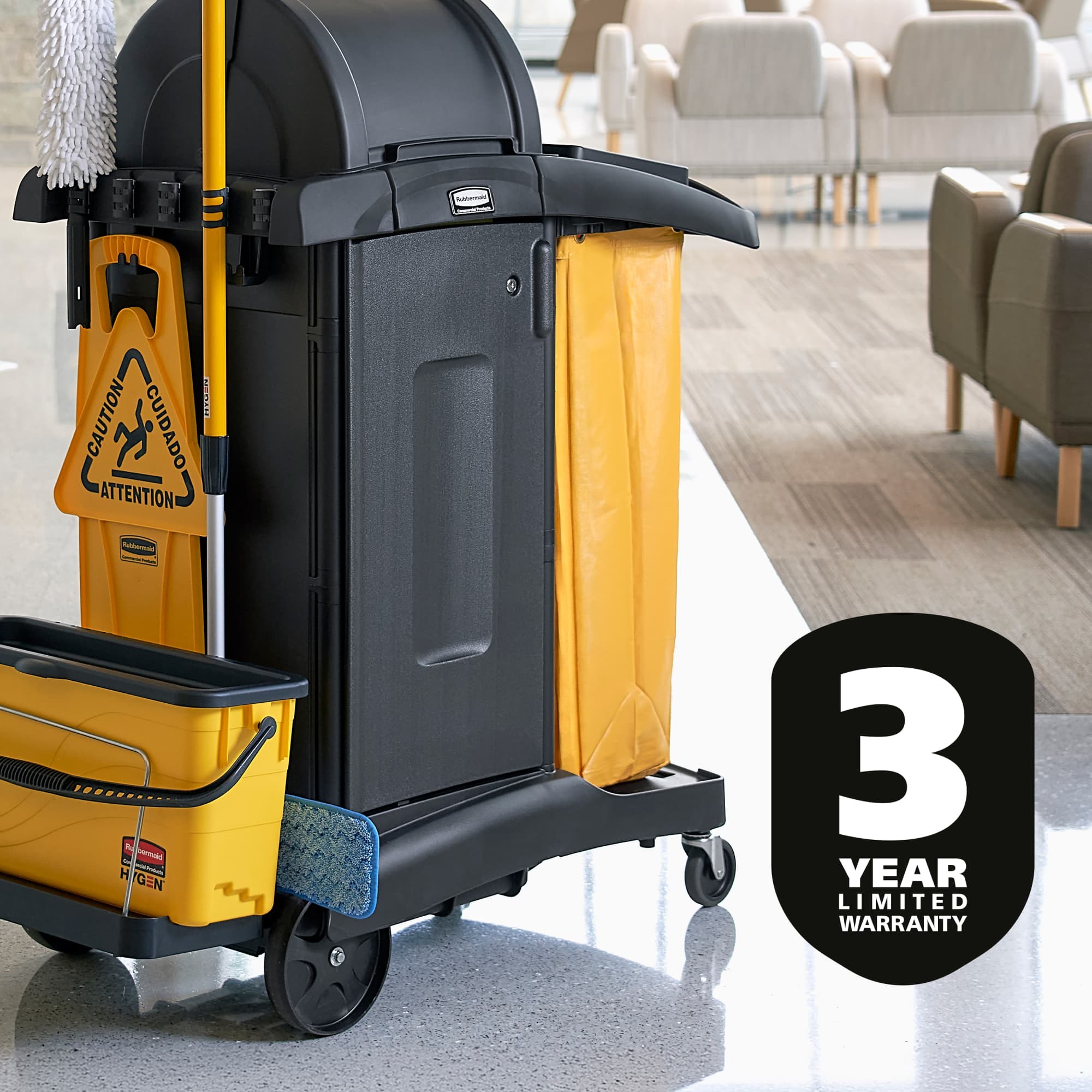 The Rubbermaid Commercial Products® Locking Security Doors, designed for RCP High-Capacity and High-Security Janitorial Cleaning Carts, combine supply concealment with reinforced durability to help maintain an elevated facility appearance and protect essential cleaning products.