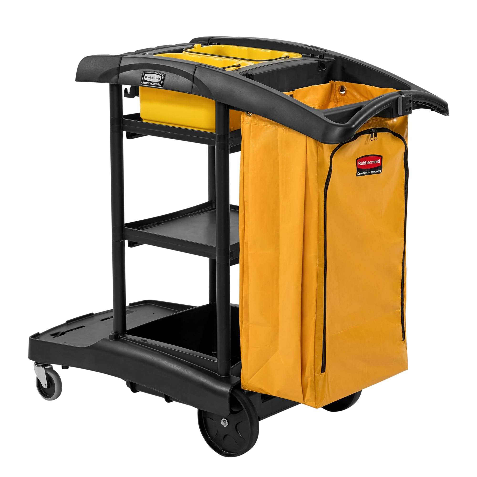 The Rubbermaid Commercial Products® High-Capacity Janitorial Cleaning Cart features ample storage capacity and convenient tool access, helping teams keep essential cleaning supplies within reach.
