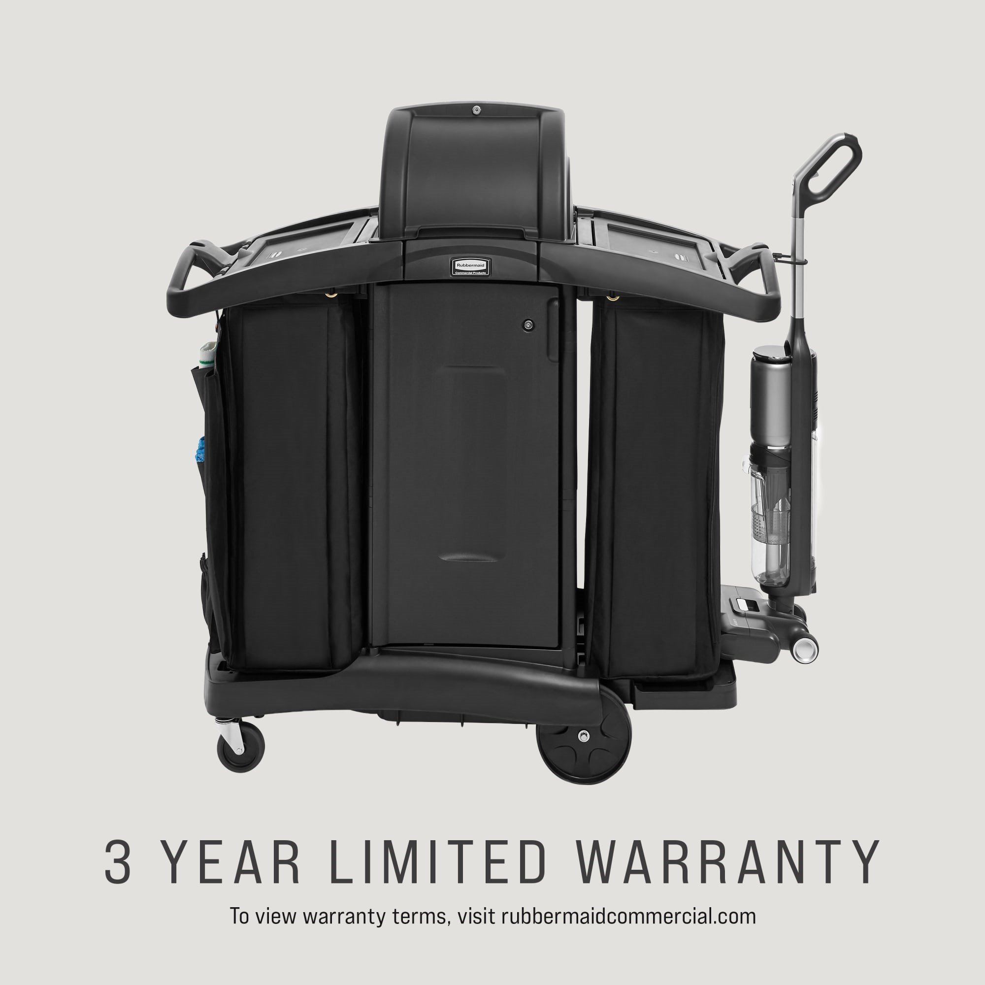 The Rubbermaid Commercial Products® High-Security Executive Housekeeping Compact Cart combines compact mobility and organized storage, helping housekeeping teams move efficiently through guest-facing spaces with a polished, professional appearance.