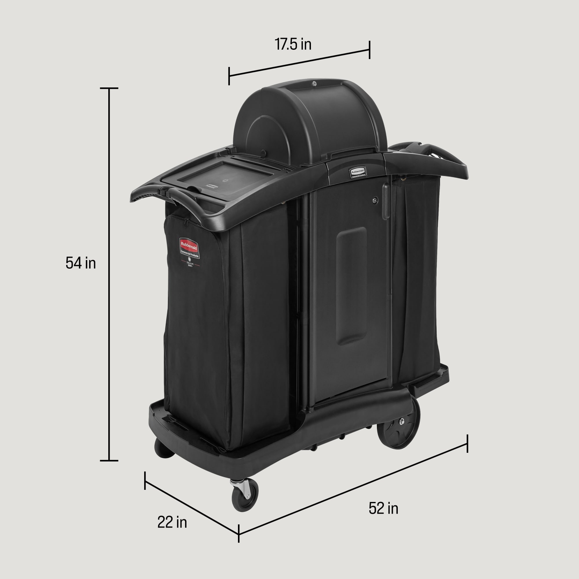 The Rubbermaid Commercial Products® High-Security Executive Housekeeping Compact Cart combines compact mobility and organized storage, helping housekeeping teams move efficiently through guest-facing spaces with a polished, professional appearance.
