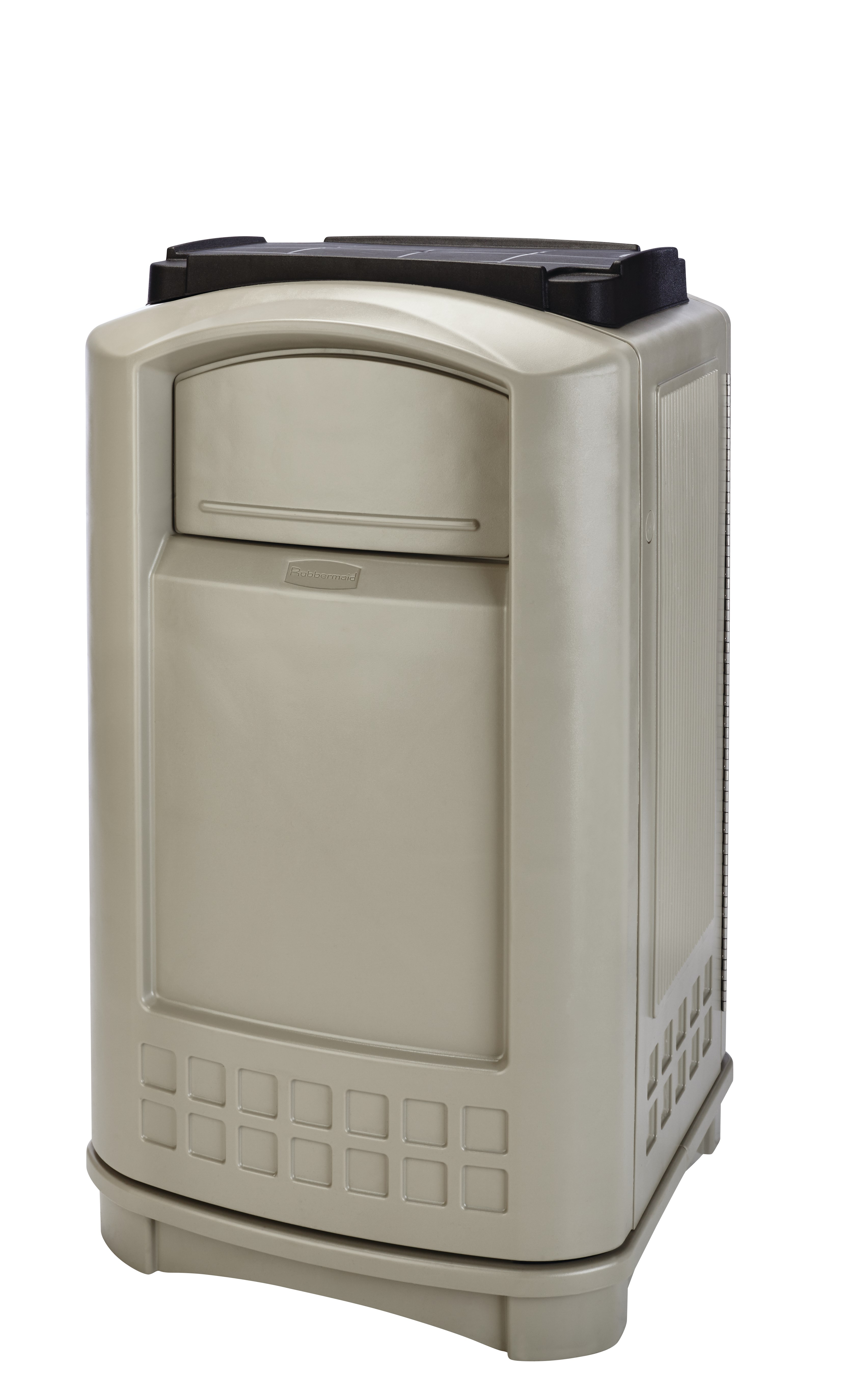 The Plaza® Container with Tray Top offers contemporary styling with a side-opening door for "no lift" waste removal.