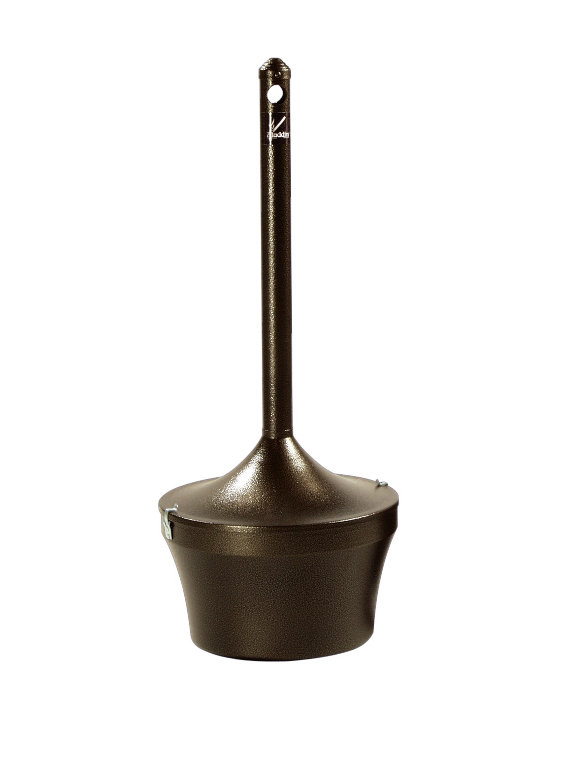 The Aladdin Smoker's Station® features a galvanized steel liner with handle for easy disposal. The oxygen-restricting design quickly extinguishes cigarettes with fire-safe steel construction that will not burn.