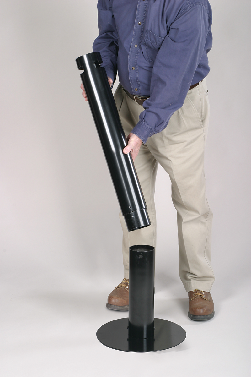The Rubbermaid Commercial Smoker's Pole reduces obstruction in high-traffic areas. This weather-resistant cigarette receptacle features a UV-stabilized Uni-Koat powder-coated finish making it suitable for a variety of outdoor environments.