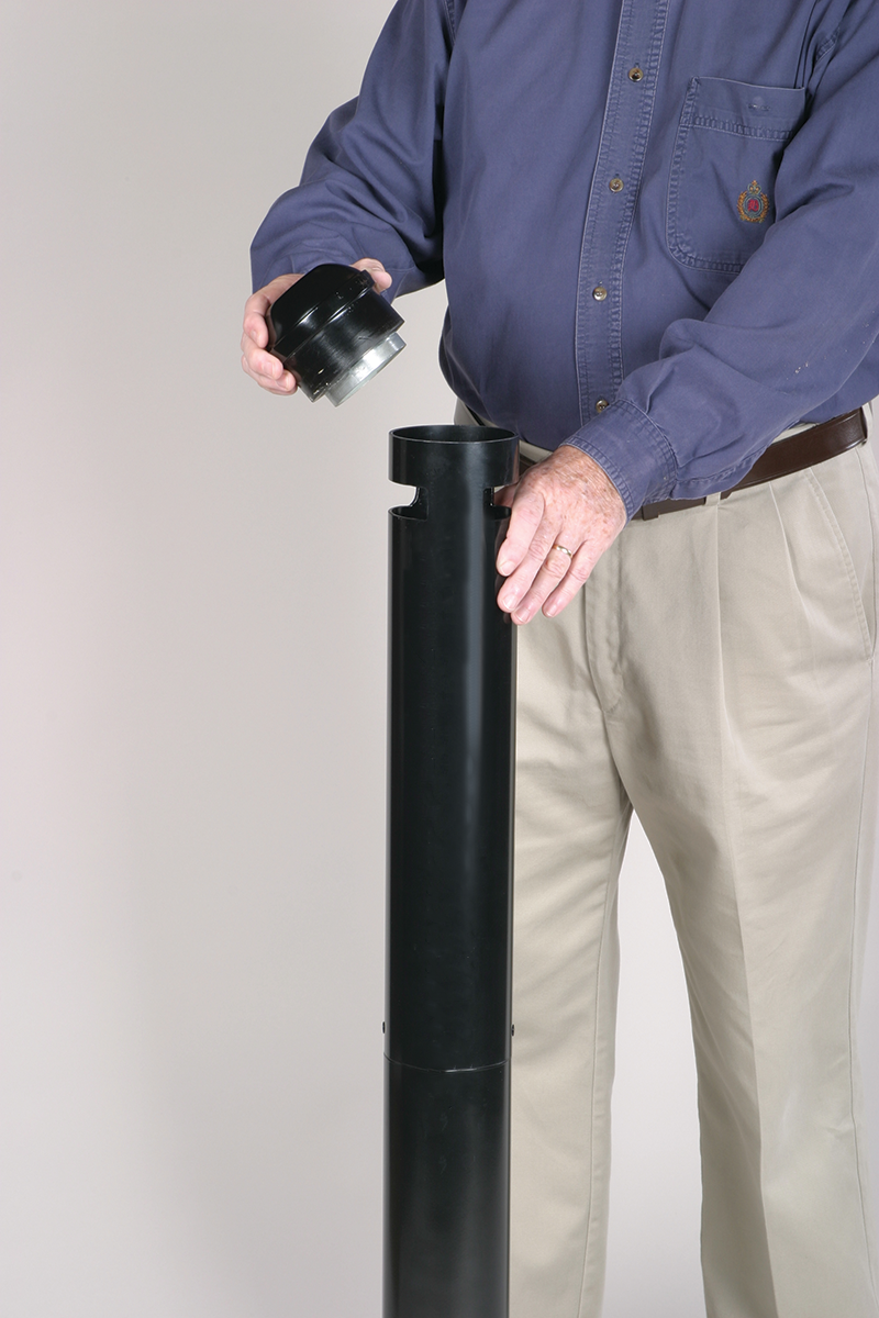 The Rubbermaid Commercial Smoker's Pole reduces obstruction in high-traffic areas. This weather-resistant cigarette receptacle features a UV-stabilized Uni-Koat powder-coated finish making it suitable for a variety of outdoor environments.