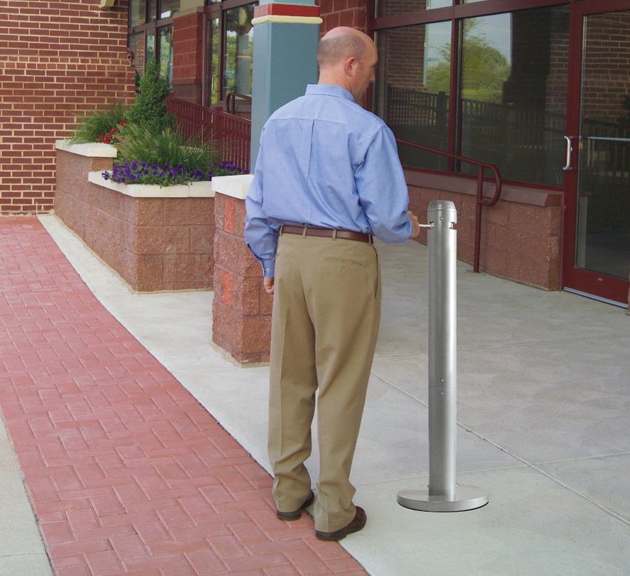 The Smoker's Pole is a simple, space-saving solution for controlling smokers' waste.