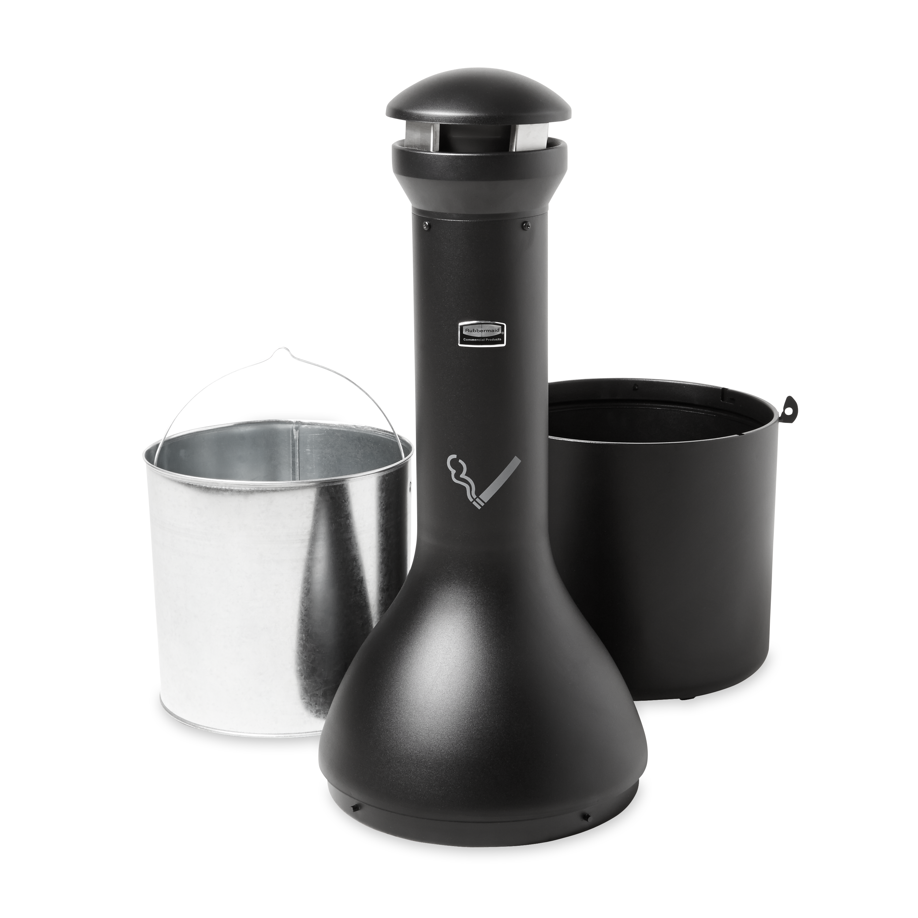 The Rubbermaid Commercial Stainless Steel Infinity™ Ultra-High Capacity Smokers Station offers sophisticated styling and all-metal construction for attractive and efficient smoking litter management.