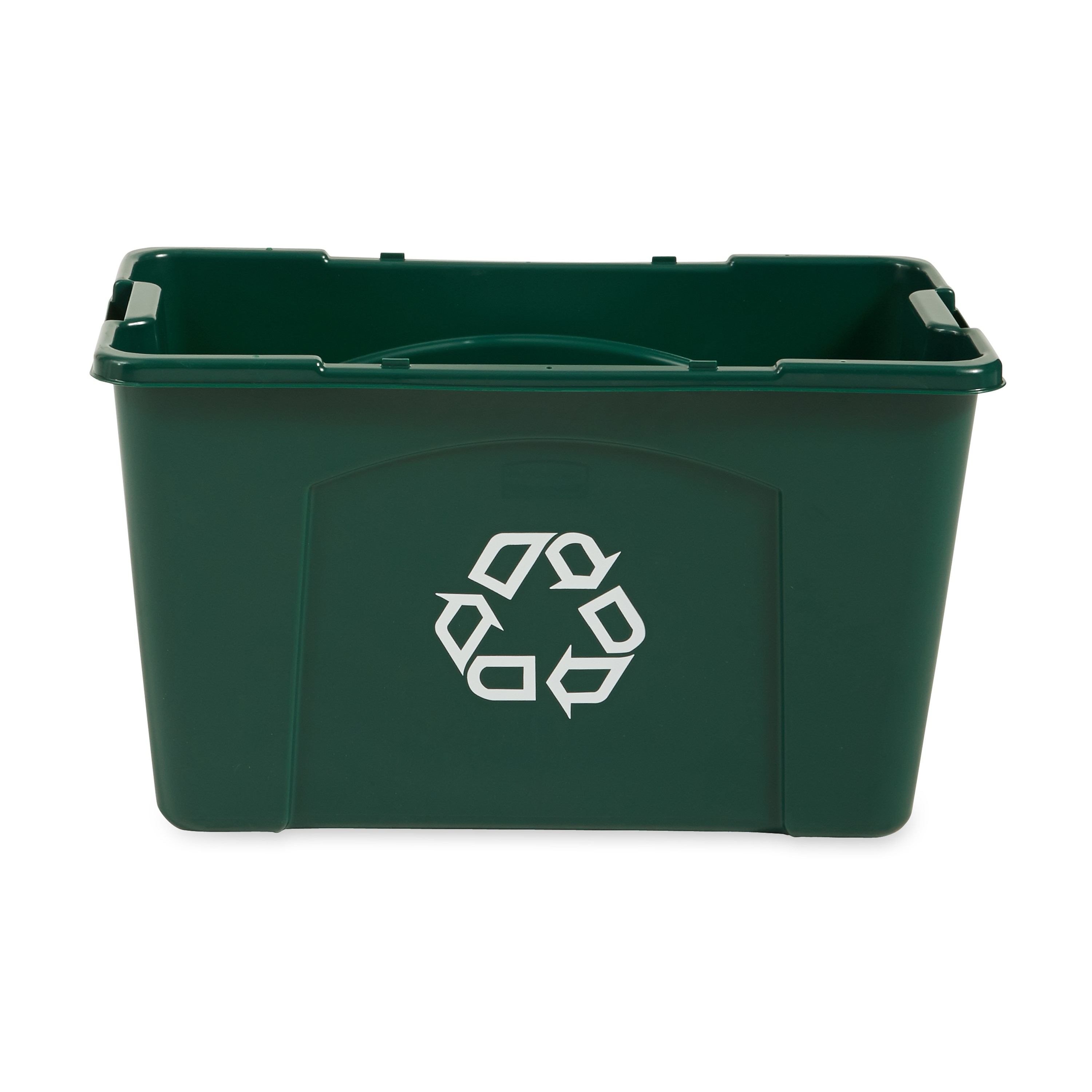 The Rubbermaid Commercial Recycling Bin is made of post-consumer recycled resin for commercial recycling use.