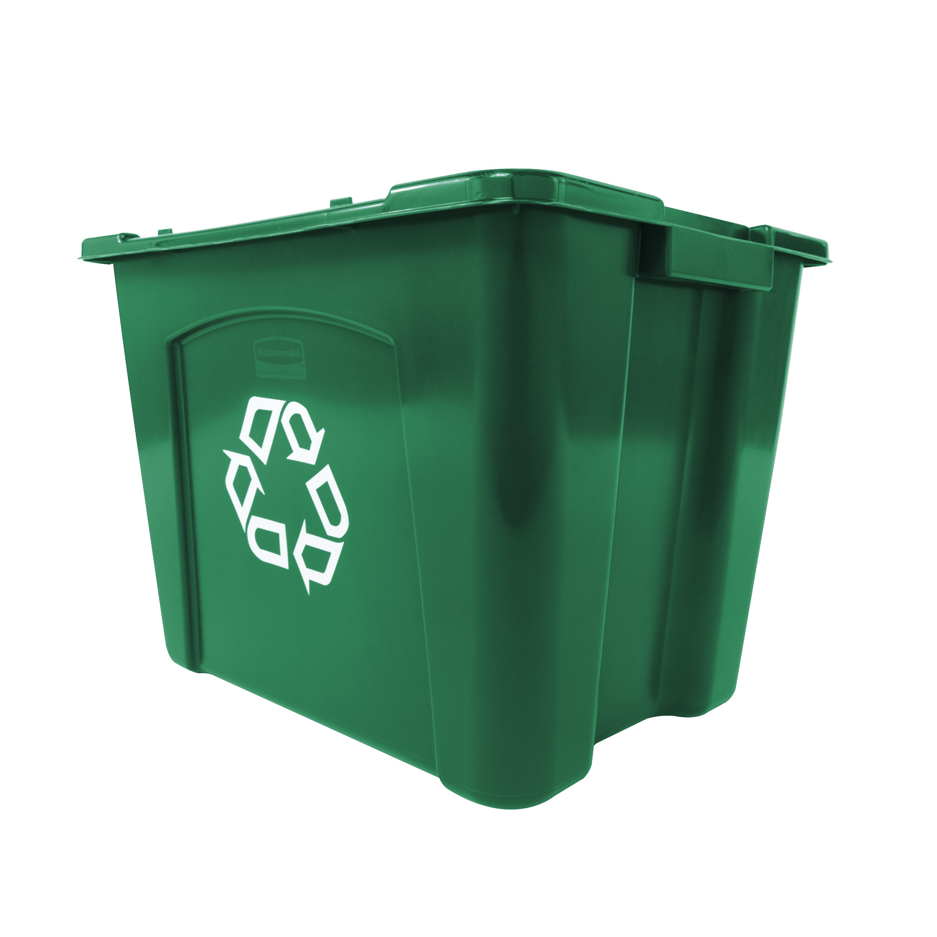 The Rubbermaid Commercial Recycling Bin is made of post-consumer recycled resin for commercial recycling use.