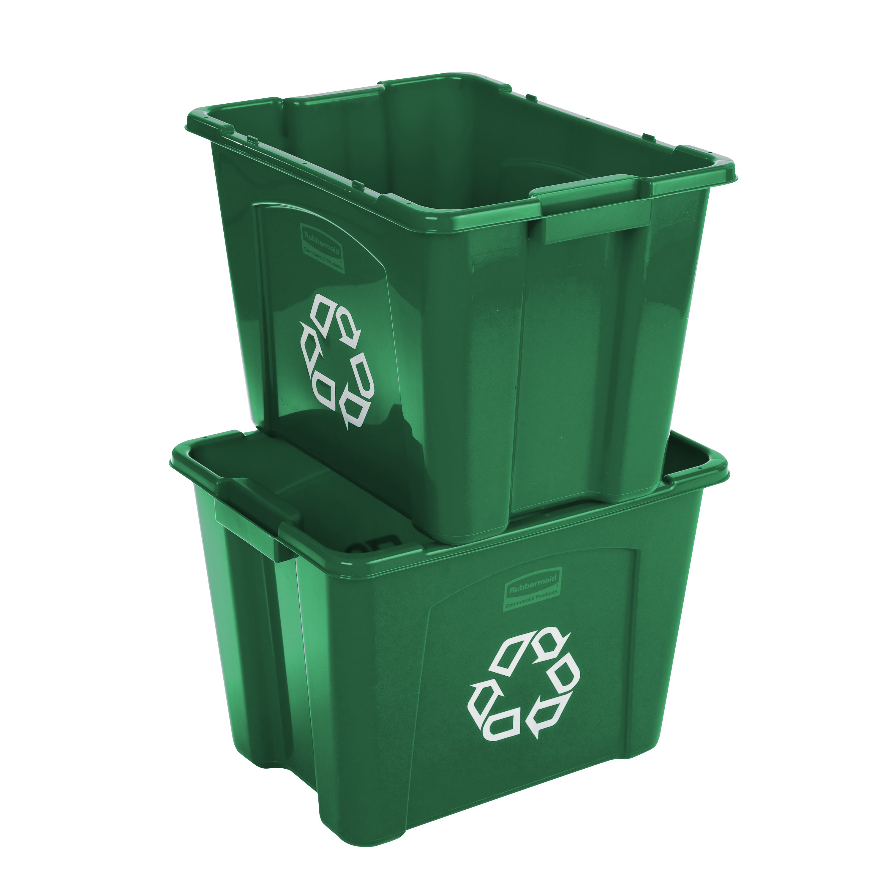The Rubbermaid Commercial Recycling Bin is made of post-consumer recycled resin for commercial recycling use.
