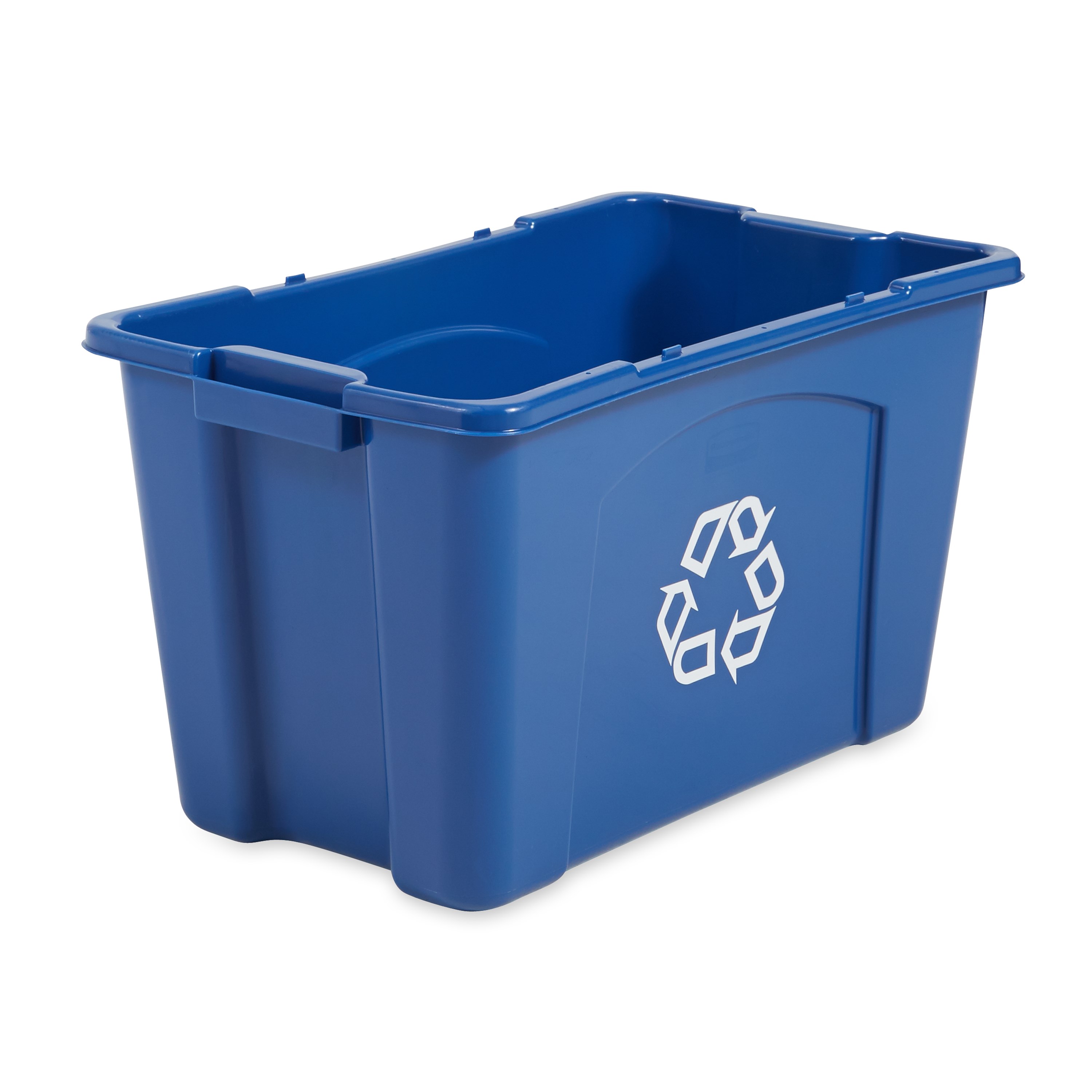 The Rubbermaid Commercial Recycling Bin is made of post-consumer recycled resin for commercial recycling use.