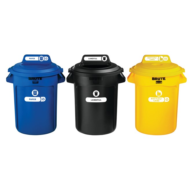 Expert-designed waste stream labels feature three visual cues, the recycling symbol, a stream icon and verbiage proven to increase recycling effectiveness. Kit includes labels designed for BRUTE® containers, horizontal Slim Jim® recycling lids,  Untouchable® containers, Rollout containers, and tilt truck placards.