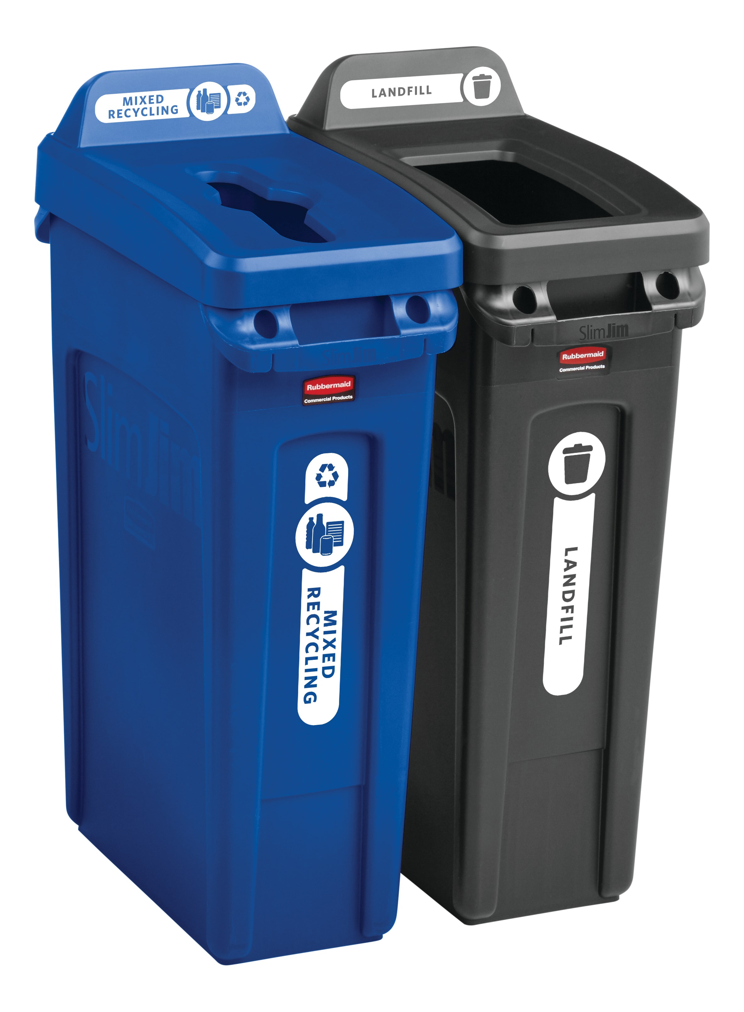 Expert-designed waste stream labels feature three visual cues, the recycling symbol, a stream icon and verbiage proven to increase recycling effectiveness. Kit includes labels designed for vertical Slim Jim® recycling lids.