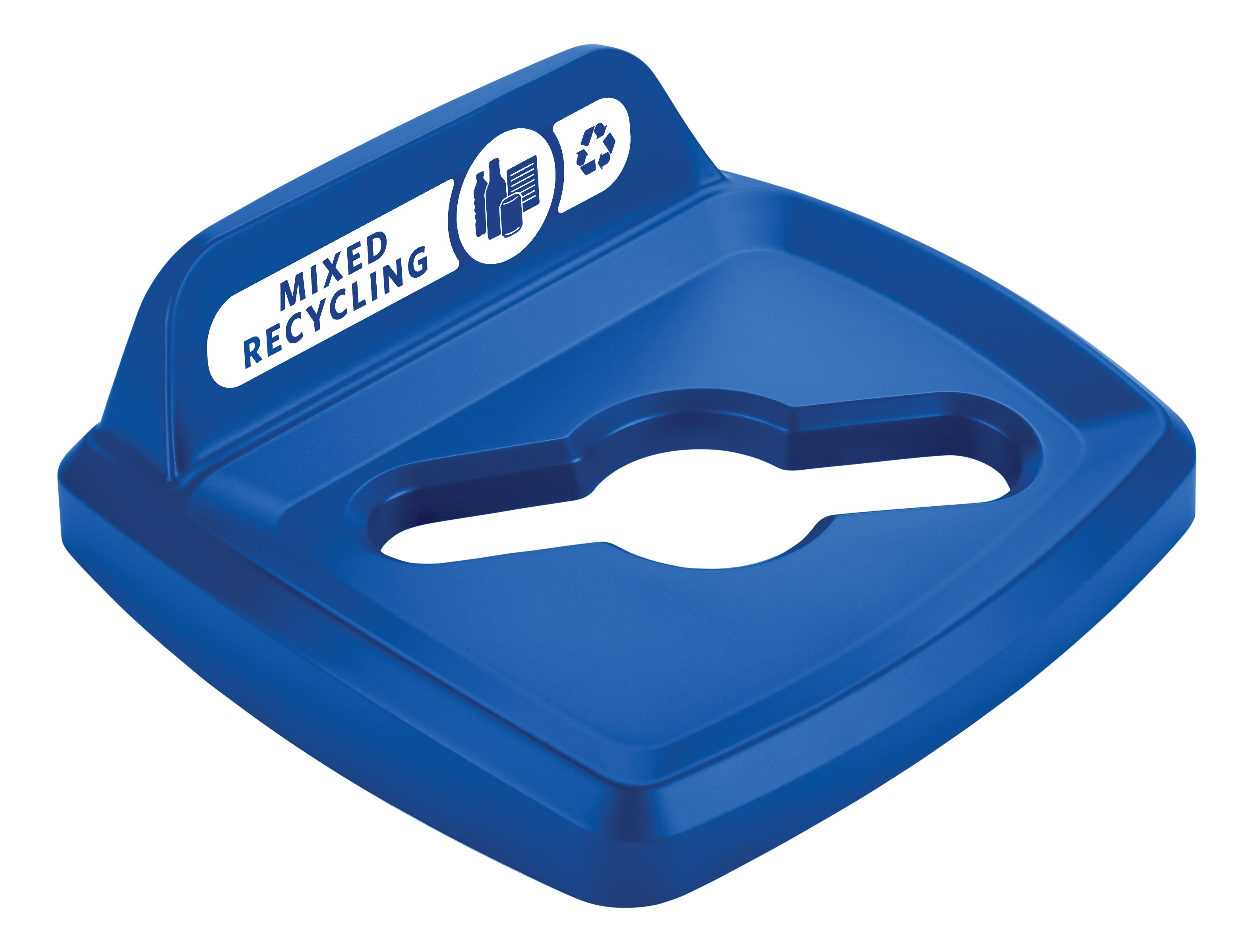 The Rubbermaid Commercial Products Universal Lids are designed to make recycling easier with consistent color-coding, lid openings and waste stream options