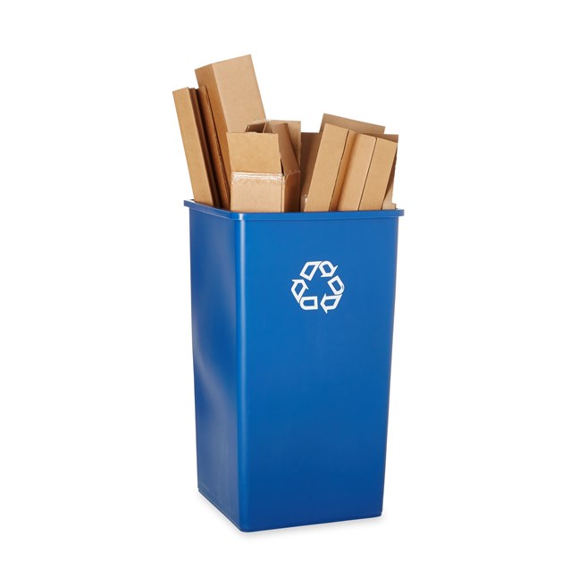 The Rubbermaid Commercial Products Universal Recycling Container is perfect for use in areas of high paper generation, such as near copiers, printers, and in mailrooms. This square recycler contains Post-Consumer Recycled Resin (PCR) exceeding EPA guidelines.