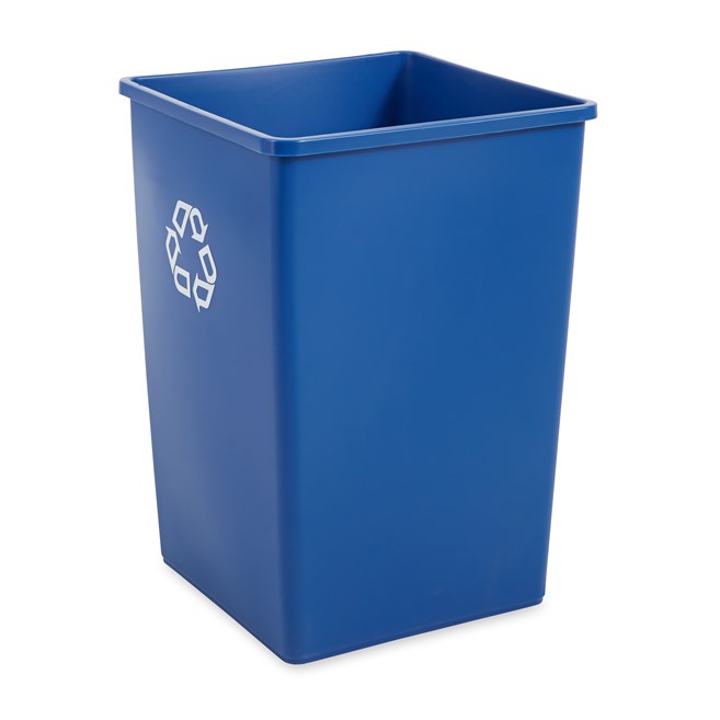 The Rubbermaid Commercial Products Universal Recycling Container is perfect for use in areas of high paper generation, such as near copiers, printers, and in mailrooms. This square recycler contains Post-Consumer Recycled Resin (PCR) exceeding EPA guidelines.