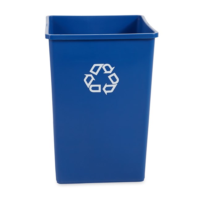The Rubbermaid Commercial Products Universal Recycling Container is perfect for use in areas of high paper generation, such as near copiers, printers, and in mailrooms. This square recycler contains Post-Consumer Recycled Resin (PCR) exceeding EPA guidelines.
