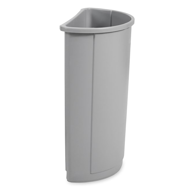 Rubbermaid Commercial Untouchable® Half Round Wastebaskets offers functional waste collection in an elegant design.