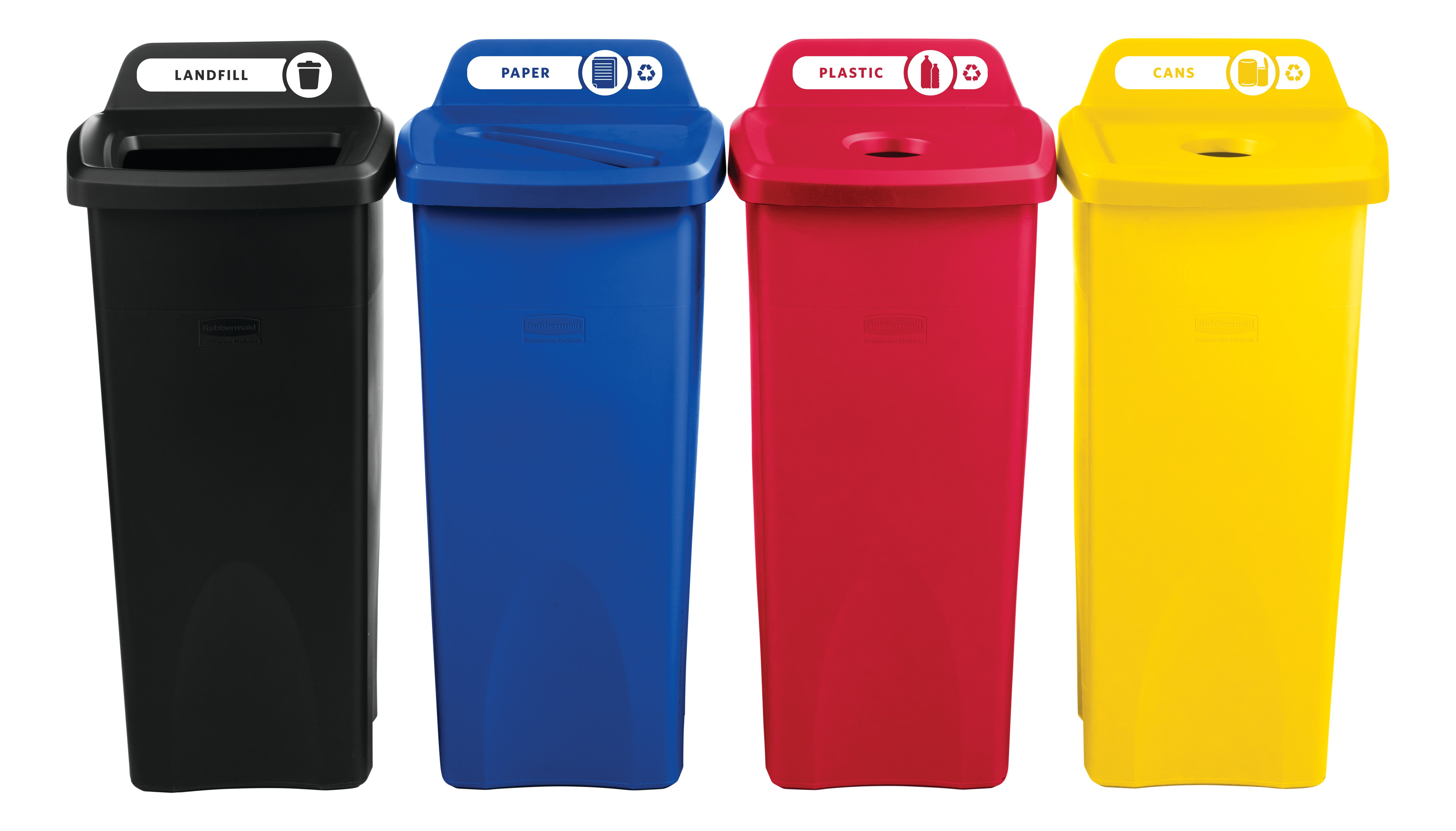 Stationary containers provide convenient central collection sites for multiple work stations or areas.