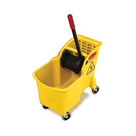One-piece design: integrated bucket and wringer.  Holes in both wringing plates force more water from mop in less time.  Reverse-wringing mechanism for more comfortable use.  Built-in lift handles on bottom of bucket make lifting and emptying easier.