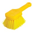 The brush has yellow polypropylene fiber bristles and a yellow plastic structural foam block and handle. Block won't crack or warp and resists bacteria growth. Use for general cleaning and scrubbing in wet or dry conditions.