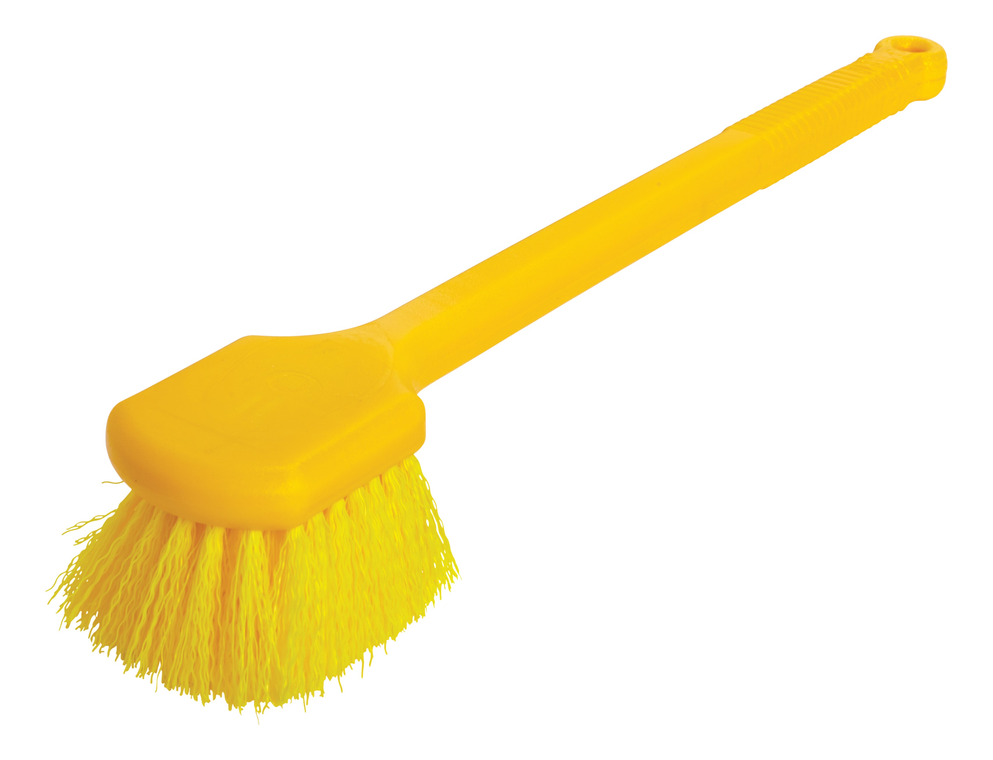 The brush has yellow polypropylene fiber bristles and a yellow plastic structural foam block and handle. Block won't crack or warp and resists bacteria growth. Use for general cleaning and scrubbing in wet or dry conditions.