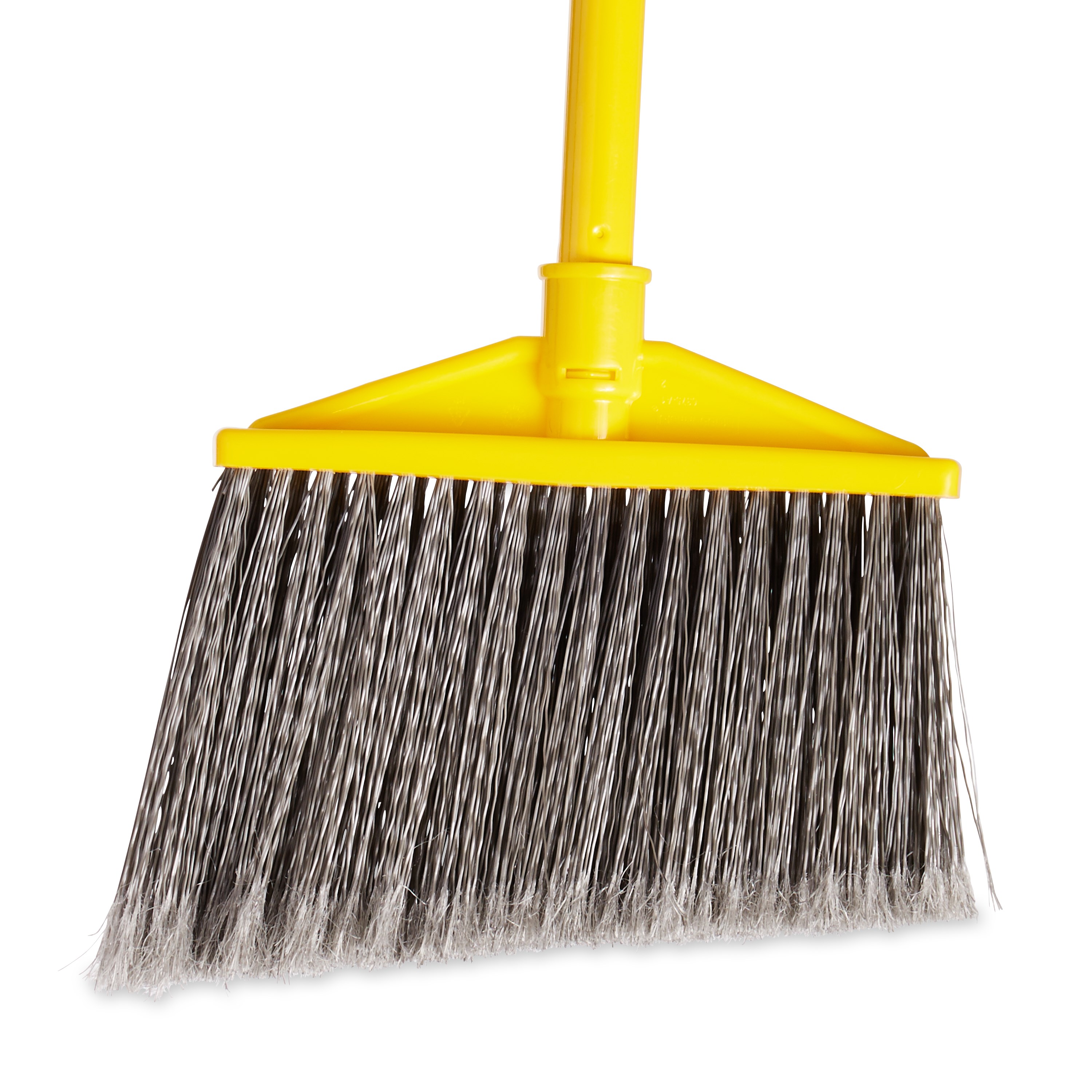 The Rubbermaid Commercial Angled Broom with Polyethylene Bristles has sturdy bristles that are cut and shaped to make sweeping easier. Polypropylene bristles are both stain-resistant and designed for durability.