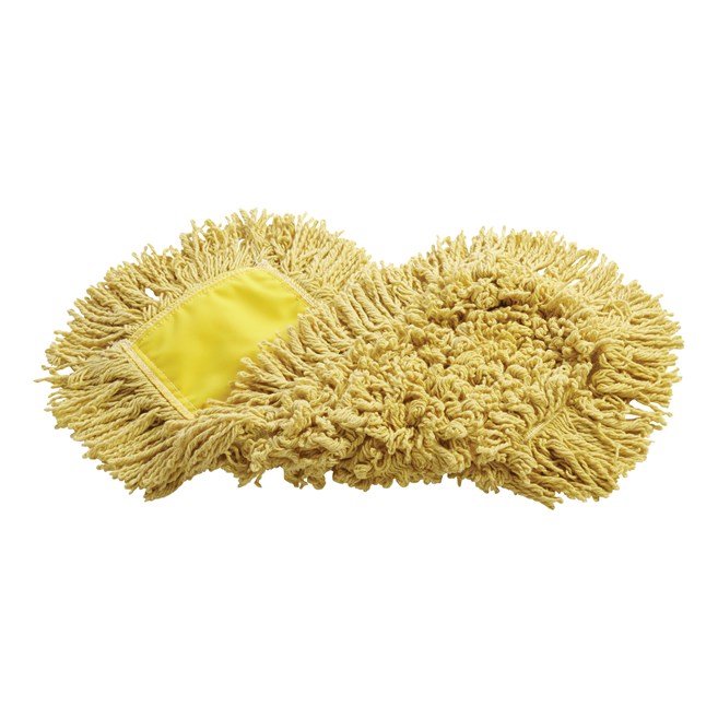 Trapper® Dust Mop 18" FGJ15200 is a looped-end, balanced-blend dust mop for general-purpose dust mopping. Pretreated, preshrunk, and fully launderable for long product life. Slip-on backing for easy setup. All-sewn construction. Recycled content: up to 65% post-industrial cotton and 35% PET plastic.
