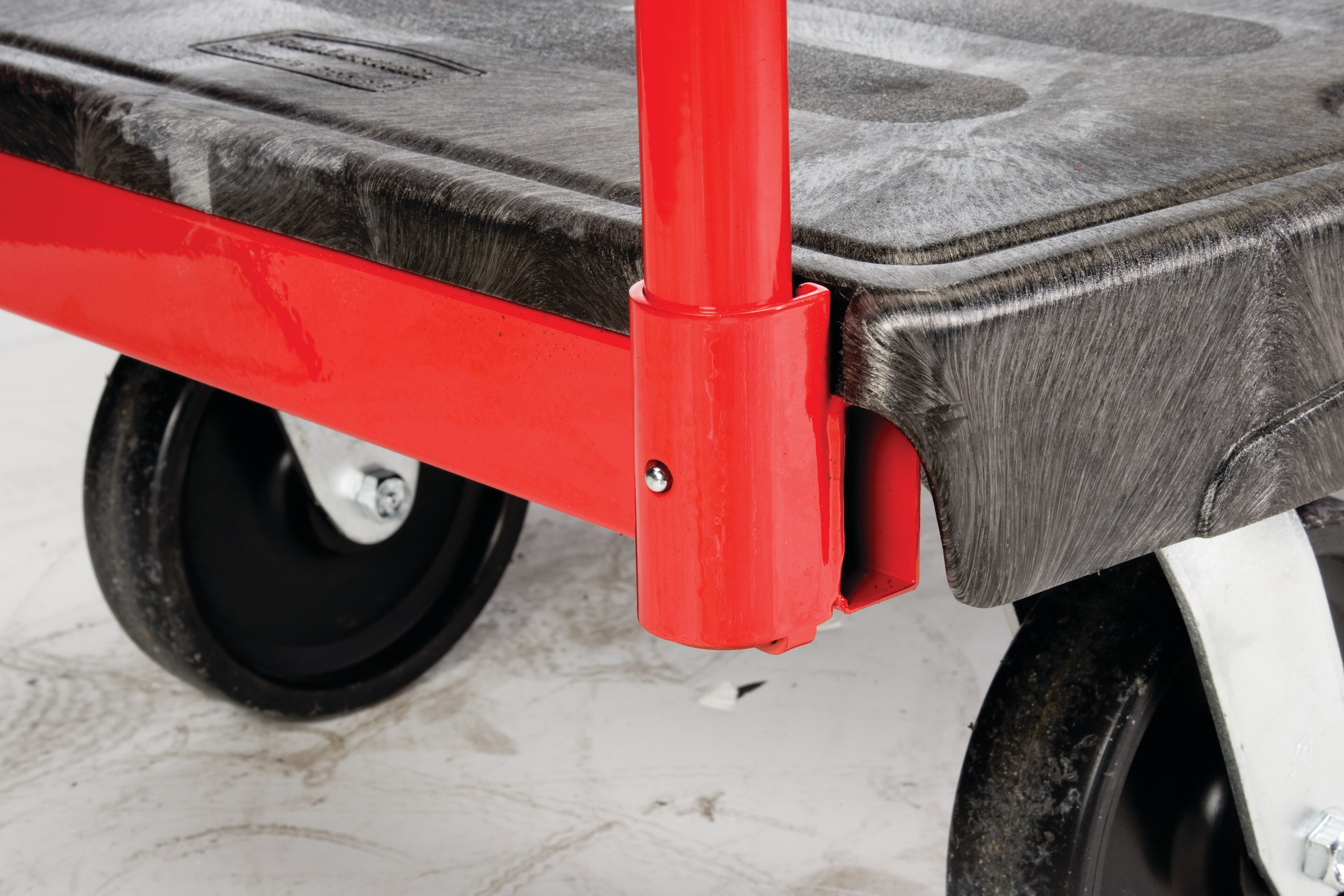 The Rubbermaid Commercial Stanchion Platform Truck 24"X48" with 8"POLYOLEFIN casters, 2500 lb. capacity