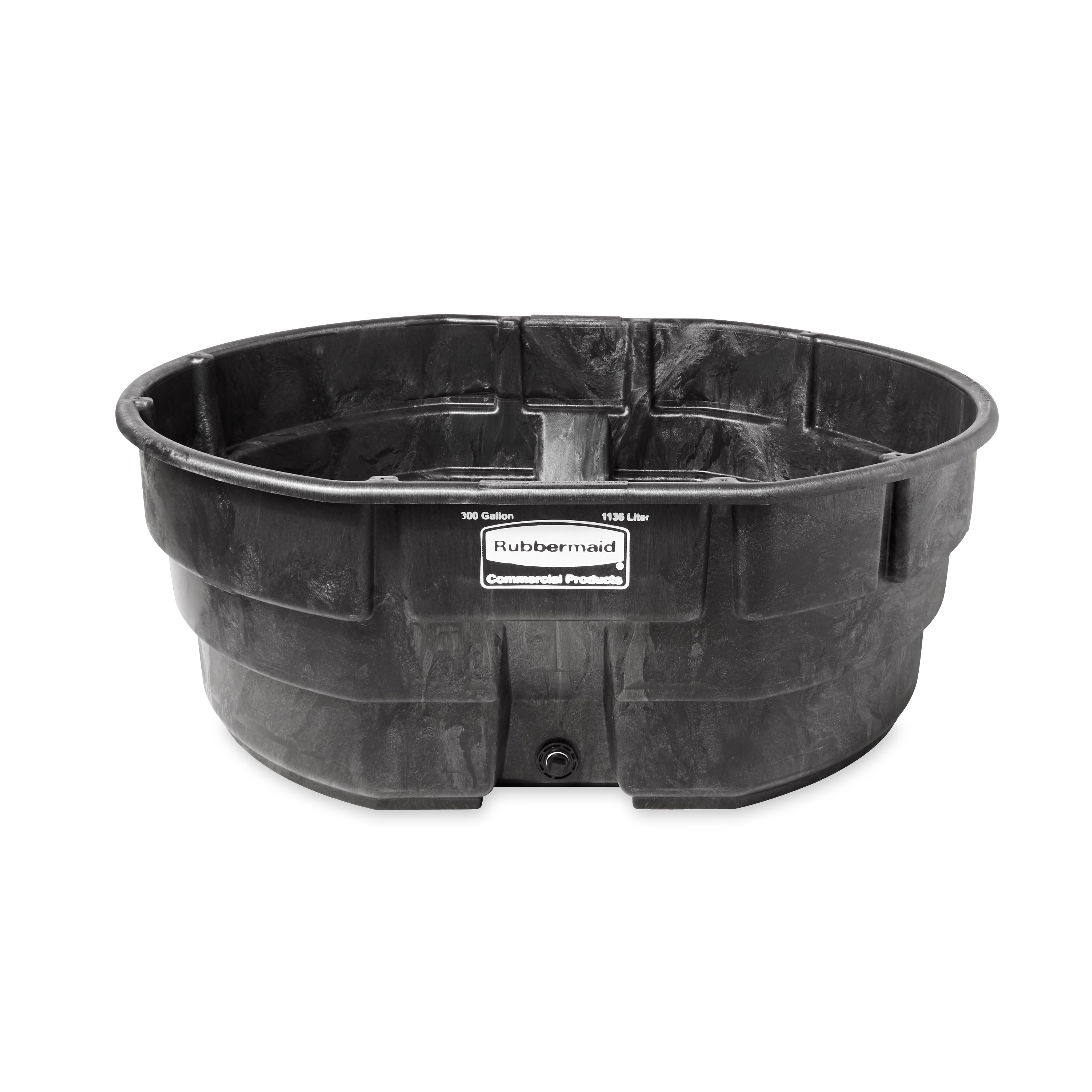 The 300 Gallon Stock Tank has a sleek appearance and smooth black color that features an over-sized drain plug for easy draining and cleaning. Constructed from molded polyethylene for superior performance and long-lasting durability in all types of weather. Traditionally used for providing drinking water to farm animals.