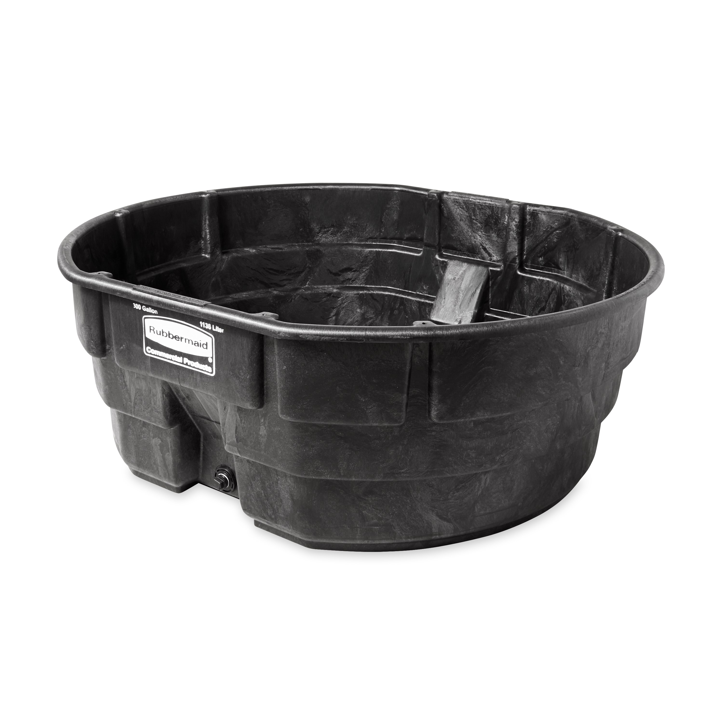 The 300 Gallon Stock Tank has a sleek appearance and smooth black color that features an over-sized drain plug for easy draining and cleaning. Constructed from molded polyethylene for superior performance and long-lasting durability in all types of weather. Traditionally used for providing drinking water to farm animals.