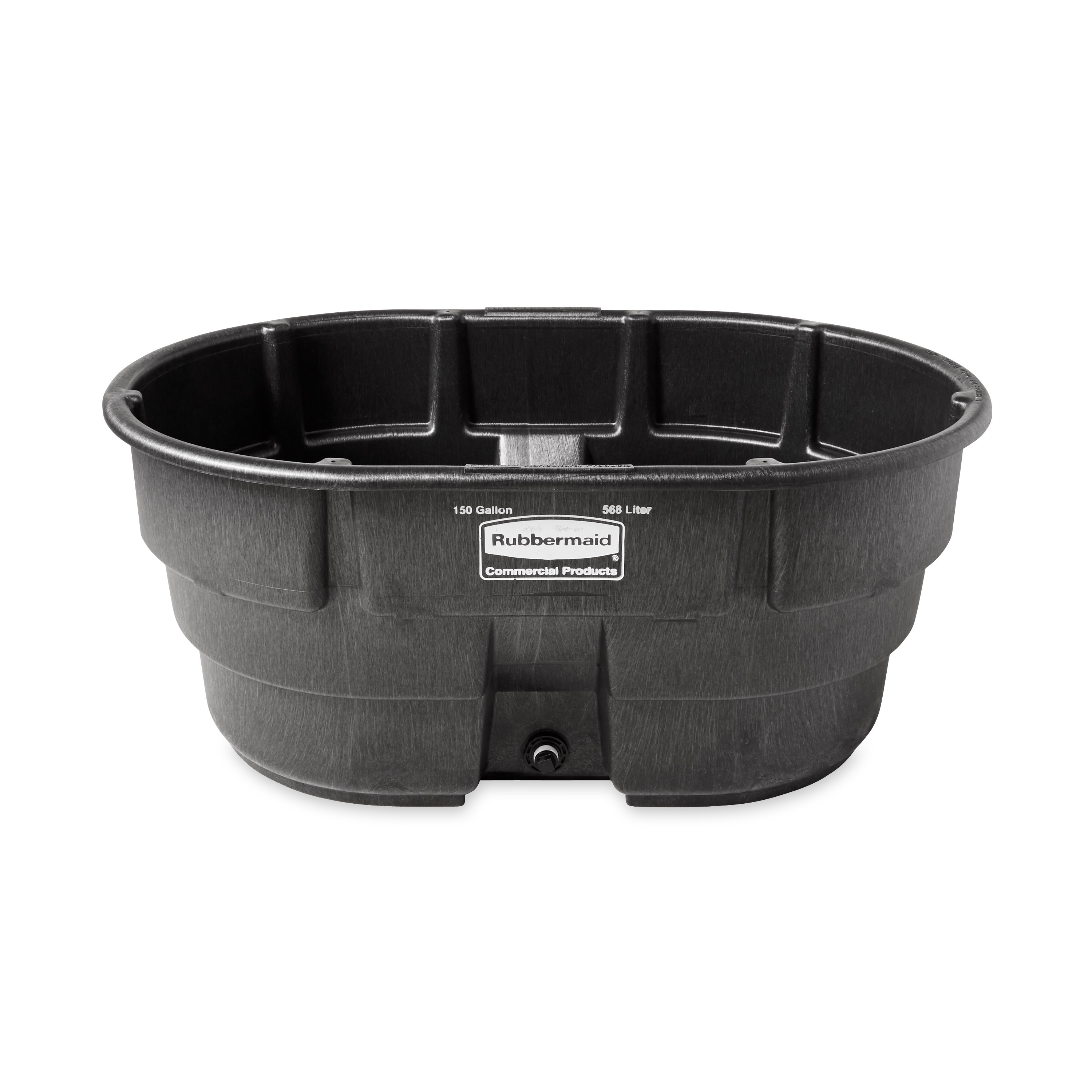 The 150 Gallon Stock Tank has a sleek appearance and smooth black color that features an over-sized drain plug for easy draining and cleaning. Constructed from molded polyethylene for superior performance and long-lasting durability in all types of weather. Traditionally used for providing drinking water to farm animals.