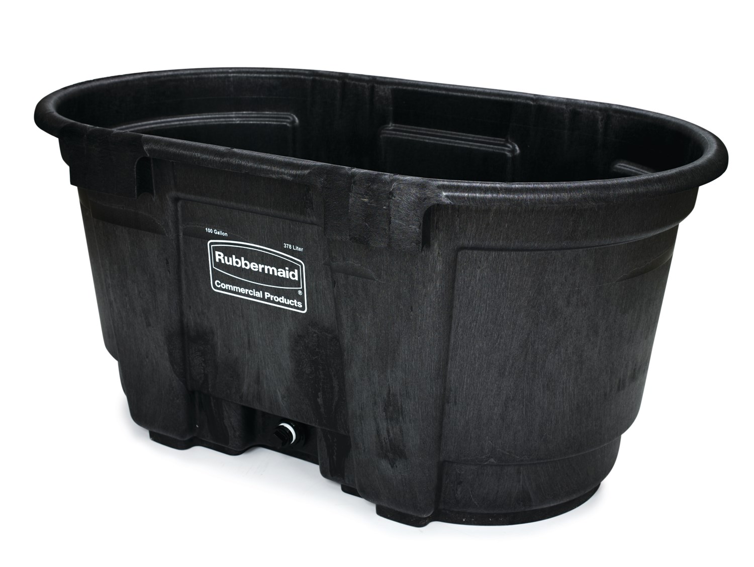 The 100 Gallon Stock Tank has a sleek appearance and smooth black color that features an over-sized drain plug for easy draining and cleaning. Constructed from molded polyethylene for superior performance and long-lasting durability in all types of weather. Traditionally used for providing drinking water to farm animals.