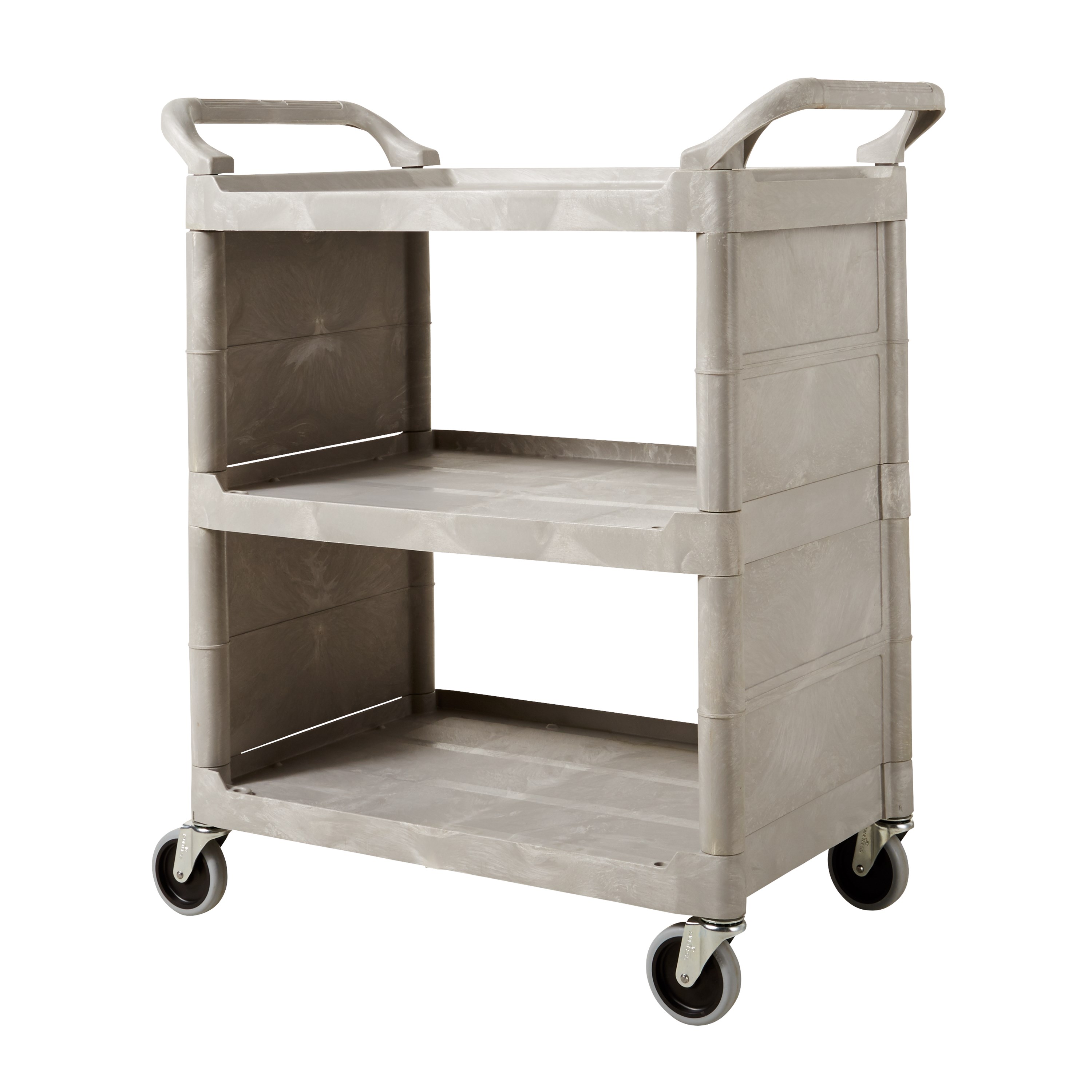 Service Utility Cart with 3-inch Swivel Casters and End Panels is a versatile, durable cart that can perform a wide variety of tasks. This rolling utility cart has non-marking swivel casters for smooth movement and raised arms on both sides for easy maneuverability.