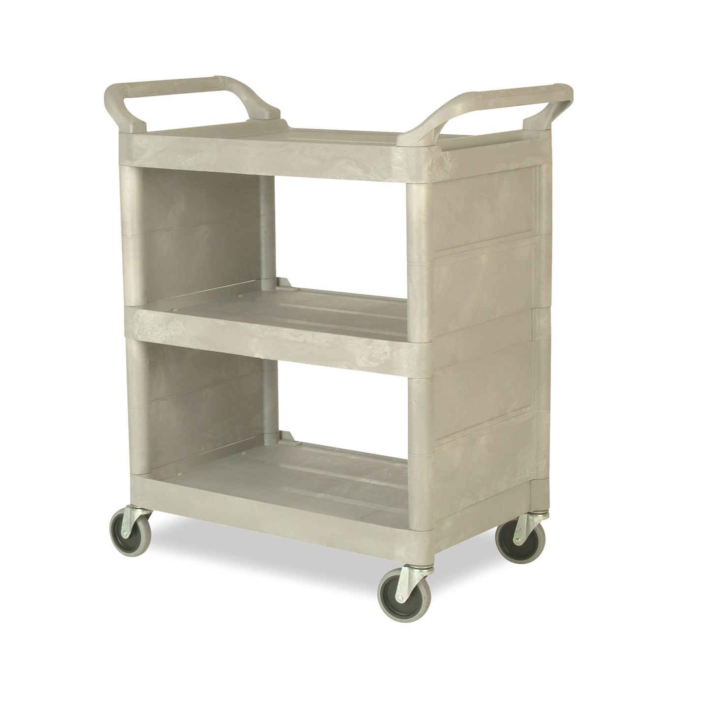 Service Utility Cart with 3-inch Swivel Casters and End Panels is a versatile, durable cart that can perform a wide variety of tasks. This rolling utility cart has non-marking swivel casters for smooth movement and raised arms on both sides for easy maneuverability.
