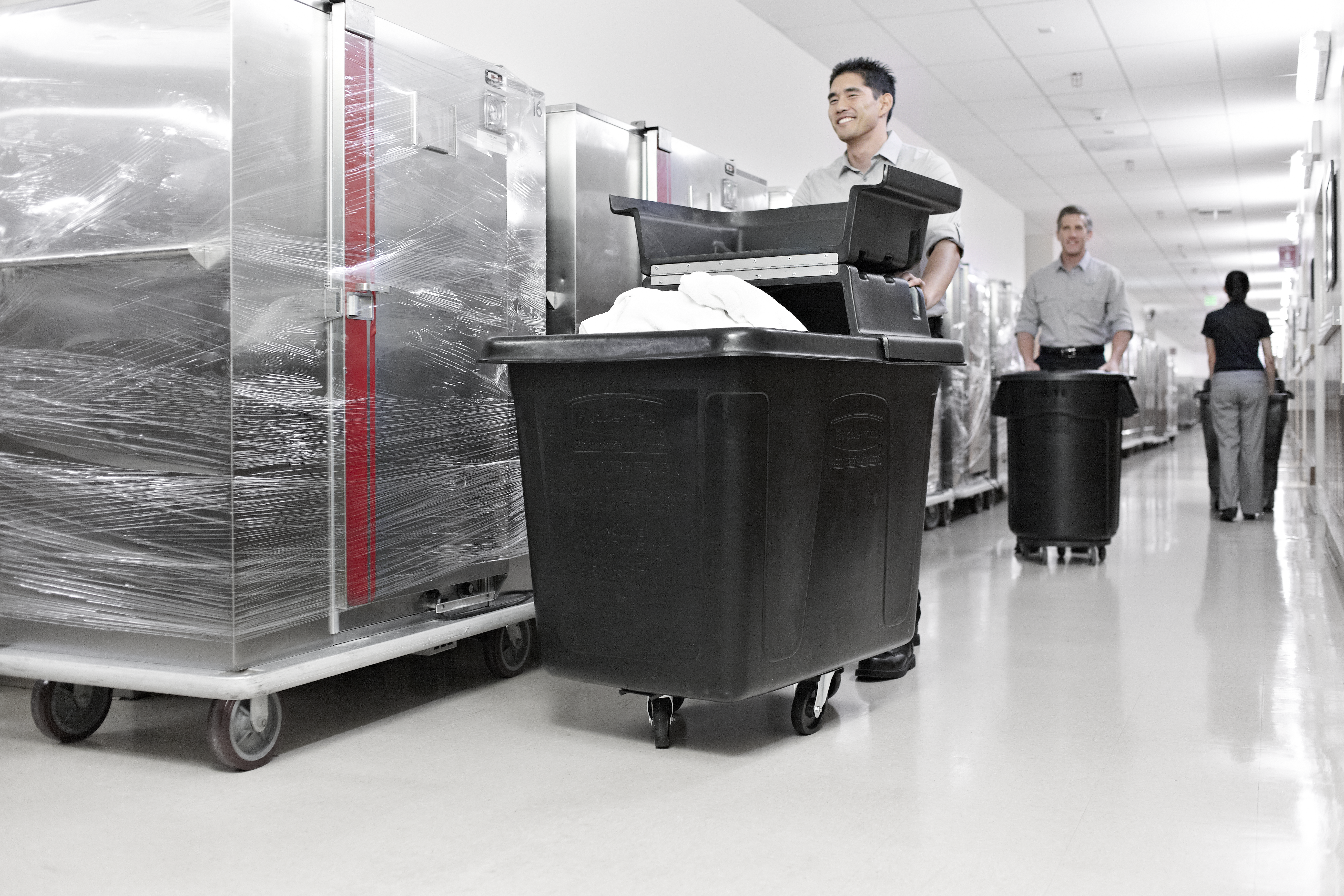 The Rubbermaid Commercial 20 cu ft Cube Truck is part of a full line of Cube Trucks assisting in waste collection, material transport, and laundry handling.