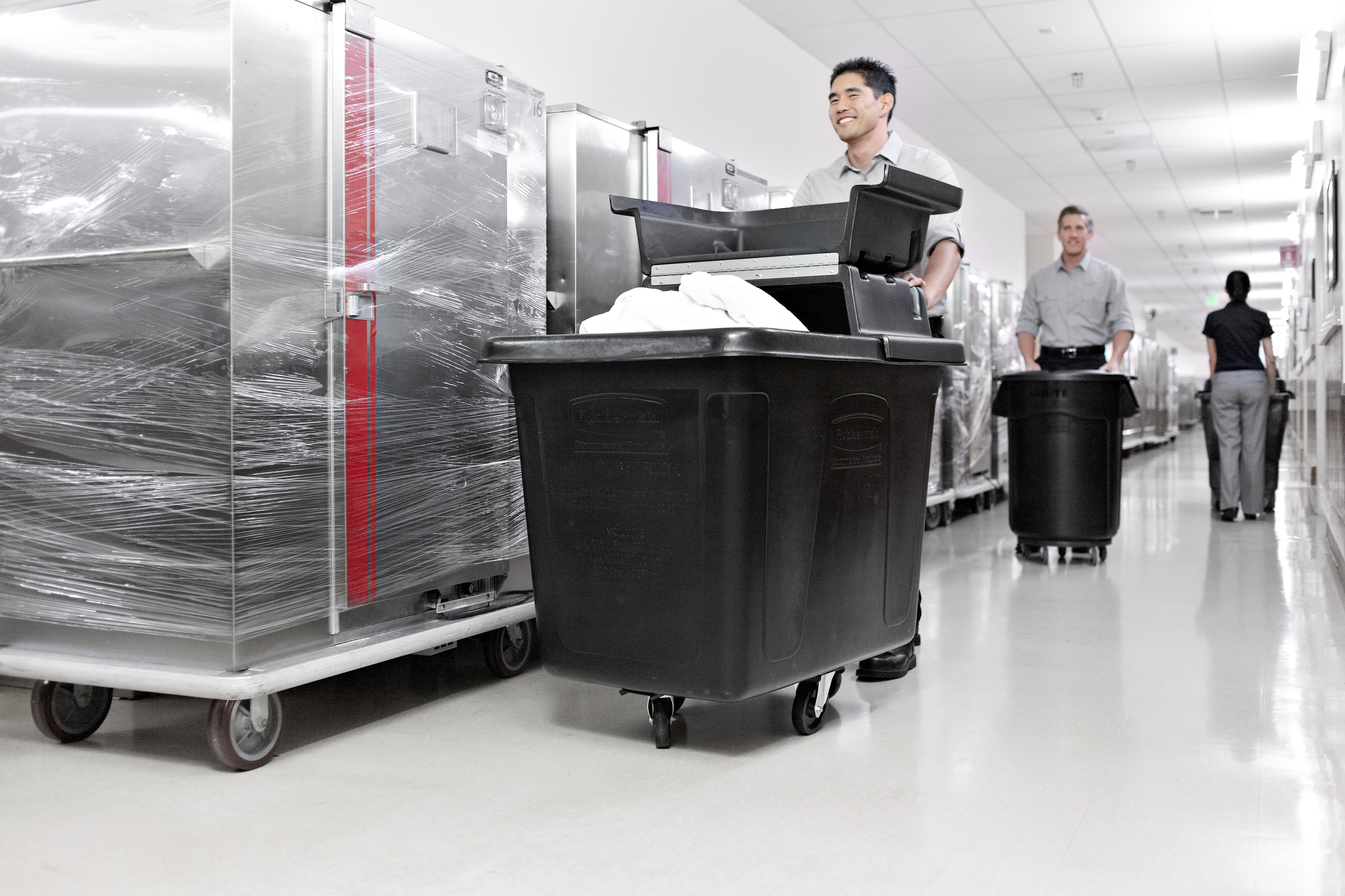 The Rubbermaid Commercial 20 cu ft Cube Truck is part of a full line of Cube Trucks assisting in waste collection, material transport, and laundry handling.