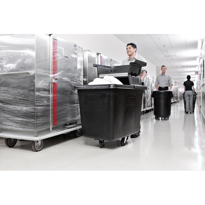 The Rubbermaid Commercial 20 cu ft Cube Truck is part of a full line of Cube Trucks assisting in waste collection, material transport, and laundry handling.