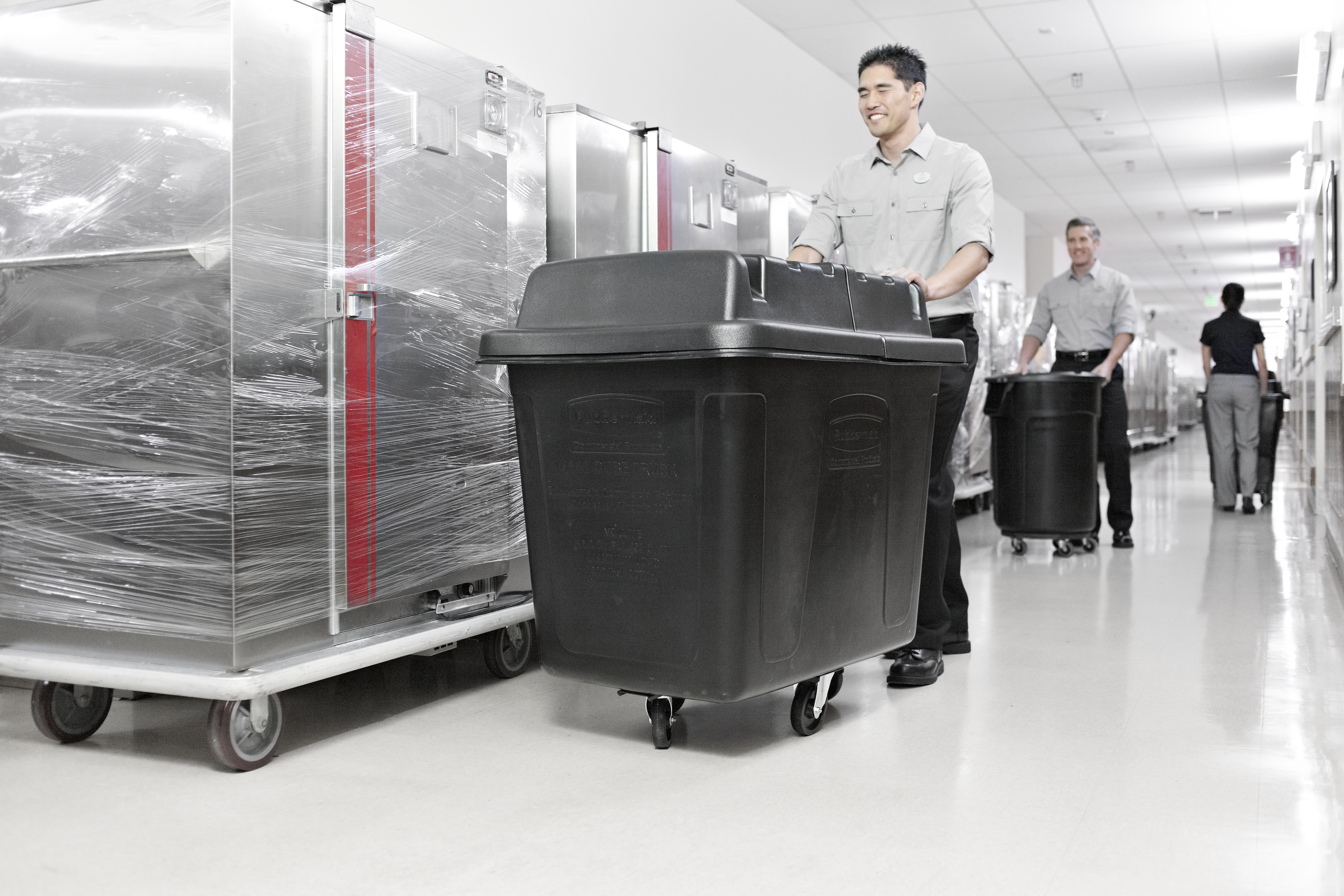 The Rubbermaid Commercial 12 cu ft Cube Truck is part of a full line of Cube Trucks assisting in waste collection, material transport, and laundry handling.