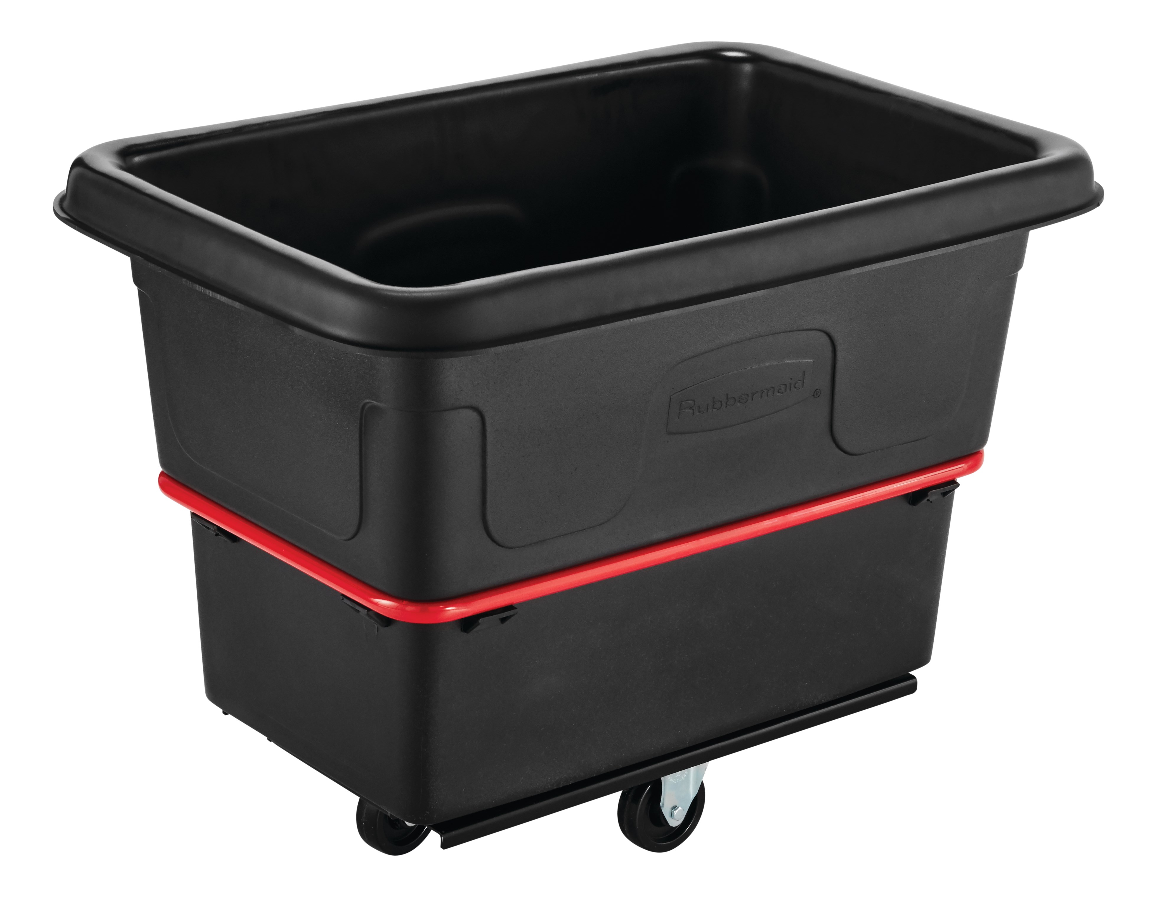 The Rubbermaid Commercial 8 cu ft Heavy-Duty Utility Cube Truck, 700 lbs load capacity, black.