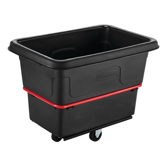 The Rubbermaid Commercial 8 cu ft Heavy-Duty Utility Cube Truck, 700 lbs load capacity, black.