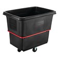 The Rubbermaid Commercial Cube Truck is constructed of durable rotomolded plastic and is designed to transport waste, laundry, and other materials.