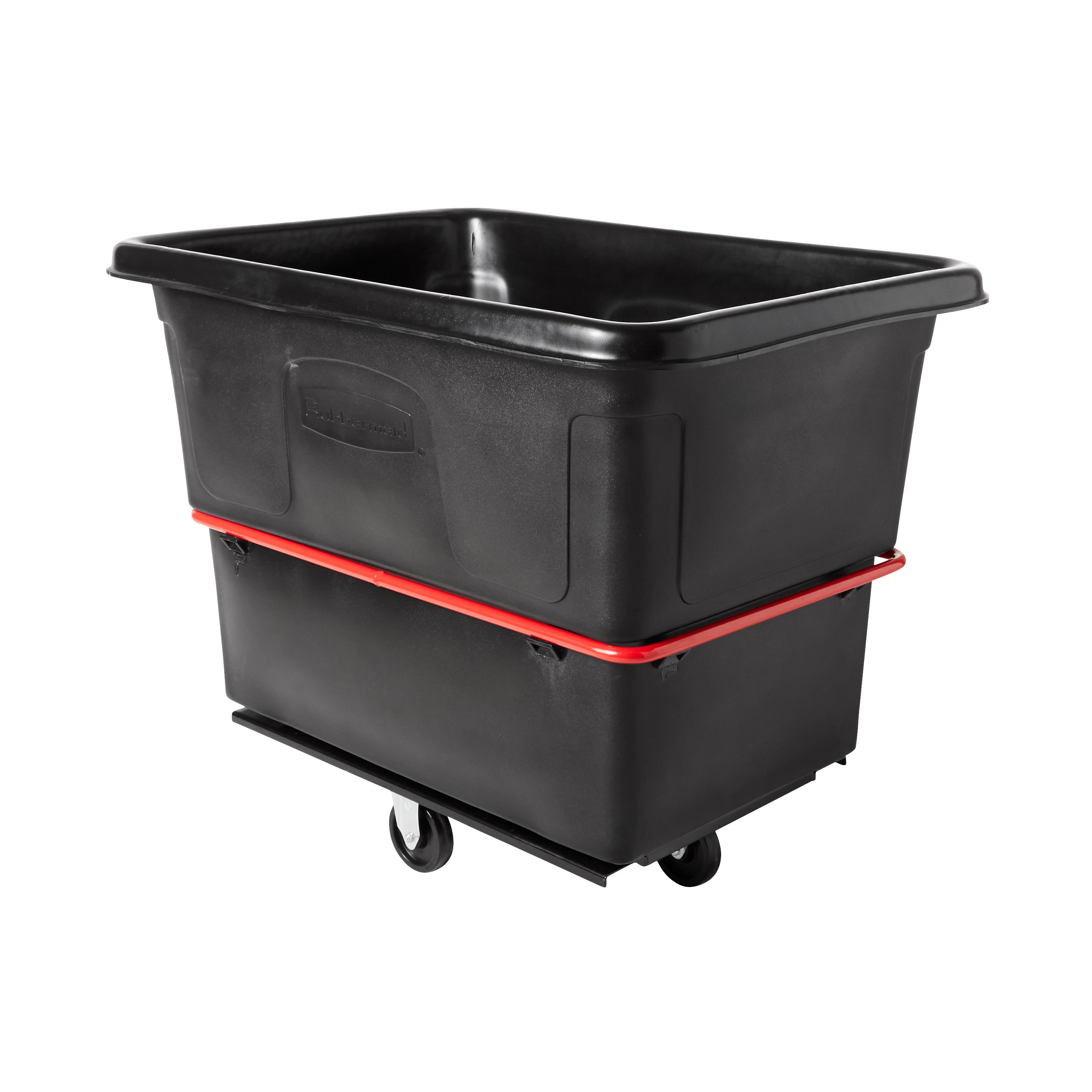 The Rubbermaid Commercial Cube Truck is constructed of durable rotomolded plastic and is designed to transport waste, laundry, and other materials.