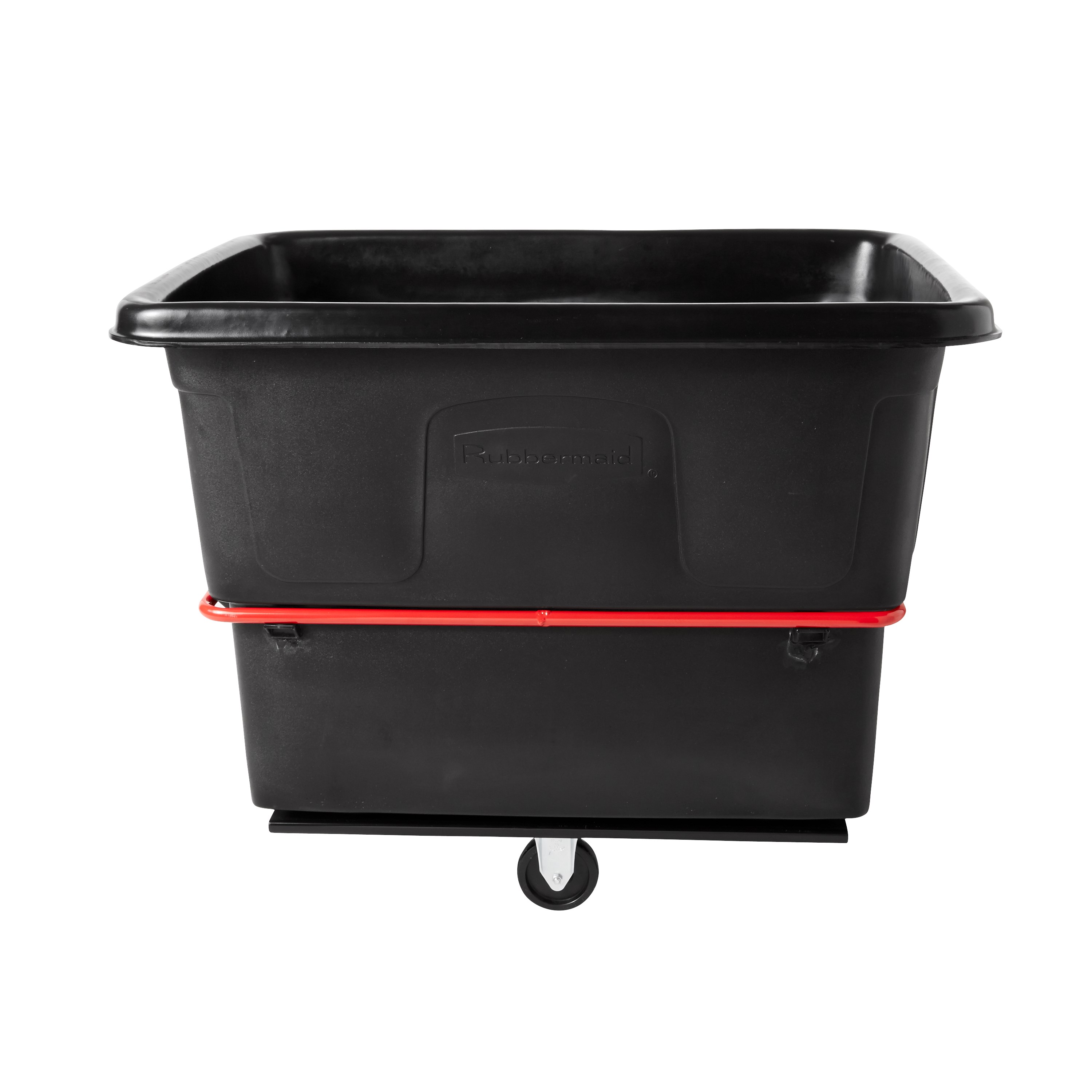 The Rubbermaid Commercial Cube Truck is constructed of durable rotomolded plastic and is designed to transport waste, laundry, and other materials.